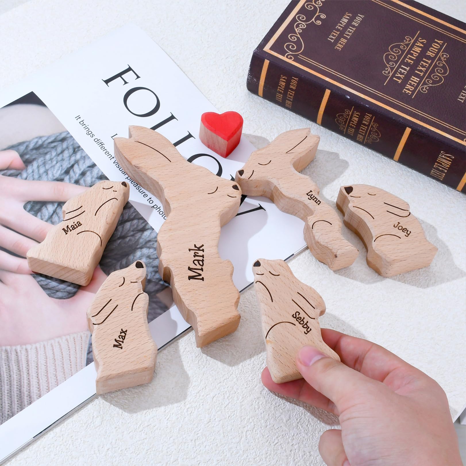 Personalized Wooden Bunny Puzzle - Custom Family Name Puzzle with 2-8 Names - Unique Mother's Day Gift for Mom & Grandma - Perfect for Easter Decor, Nursery Room, and Family Bonding Activities