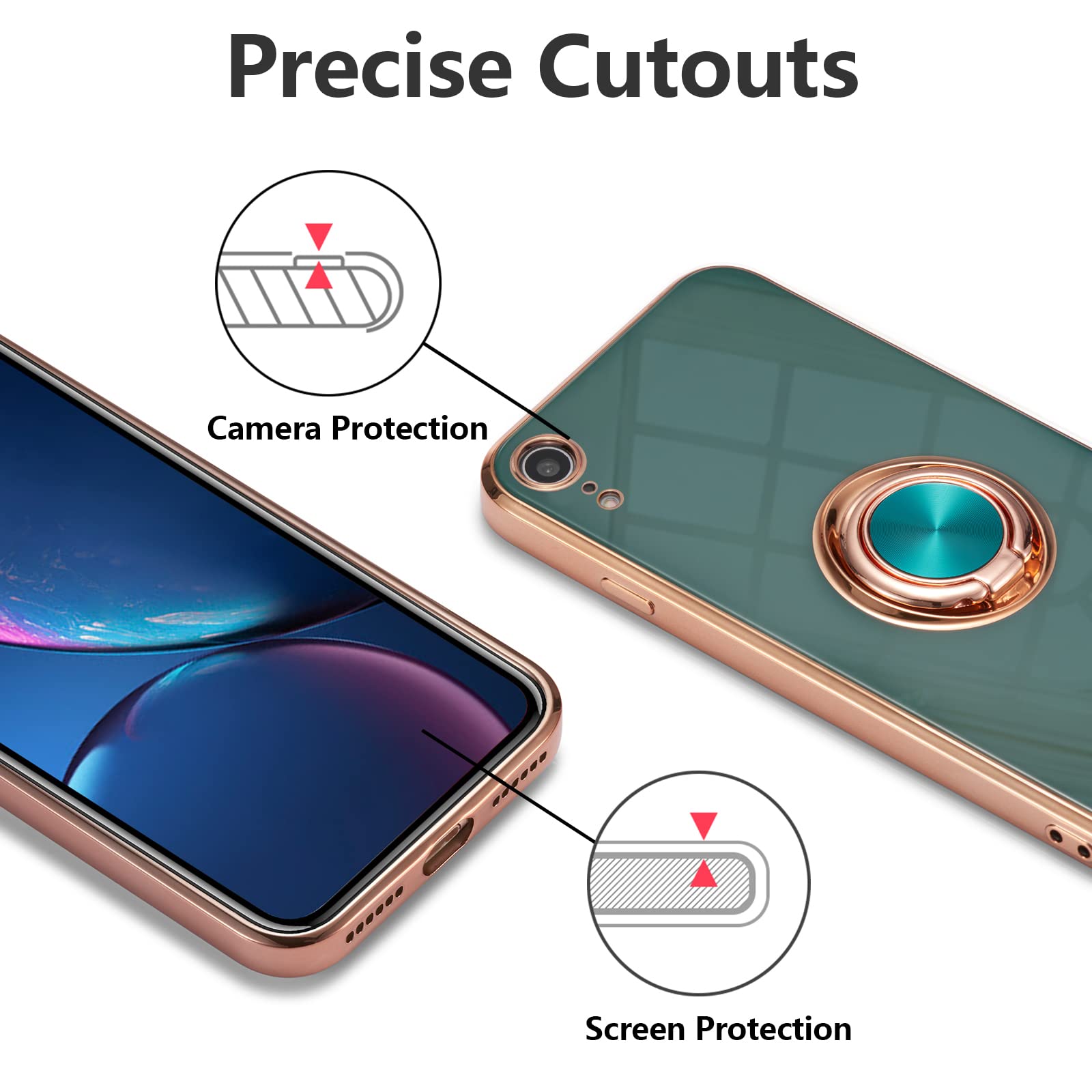Premium 360° Rotating Magnetic Ring Holder Case for iPhone XR - Shockproof Silicone Cover with Strong Electroplated Magnet for Car Mount & Hands-Free Use (Dark Green) | Perfect for Driving, Working & Outdoor Activities