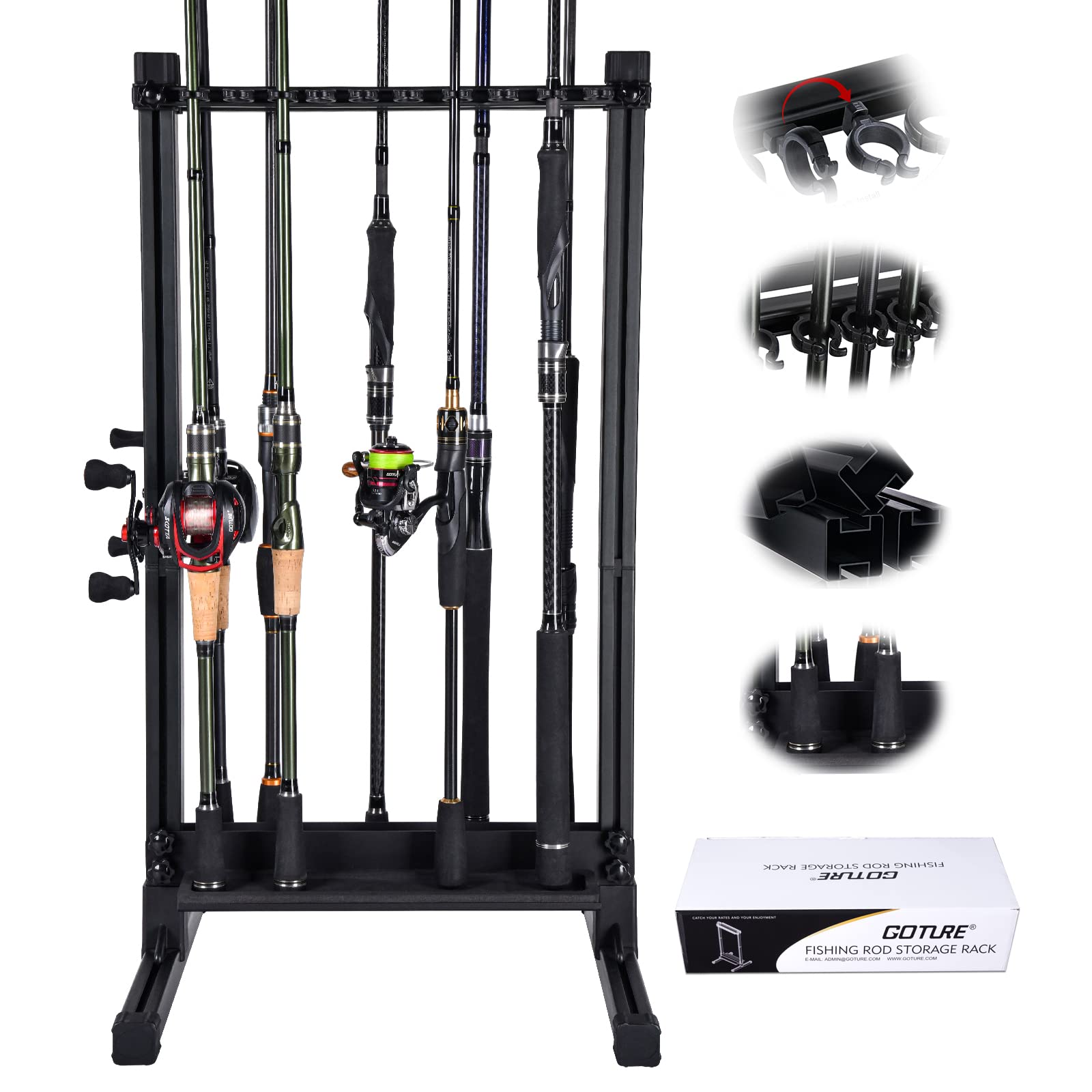 Goture 24-Slot Adjustable Fishing Rod Holder - Vertical Space Saving Pole Rack Organizer for Garage & Home Storage - Ideal Fishing Gear Gift for Men - Perfect for Boat, Dock & Angler Organization