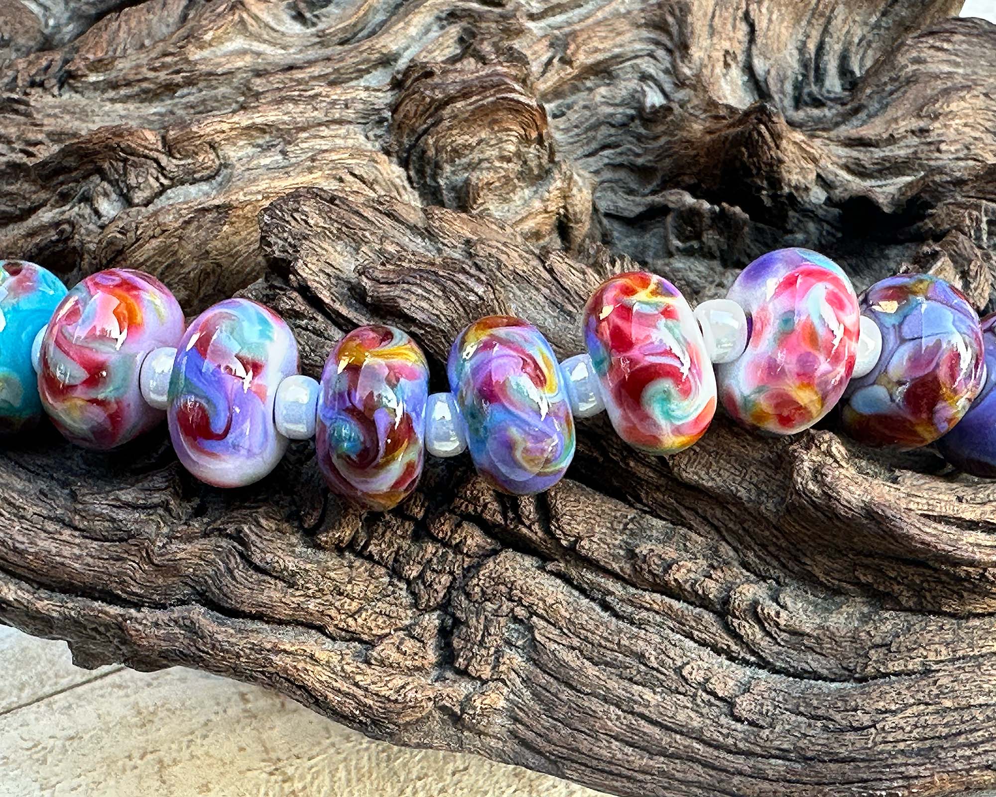 10 Vibrant Mosaic Lampwork Glass Beads Set for Jewelry Making - DIY Bracelet, Necklace & Craft Projects - Perfect for Handmade Gifts & Boho Style Accessories
