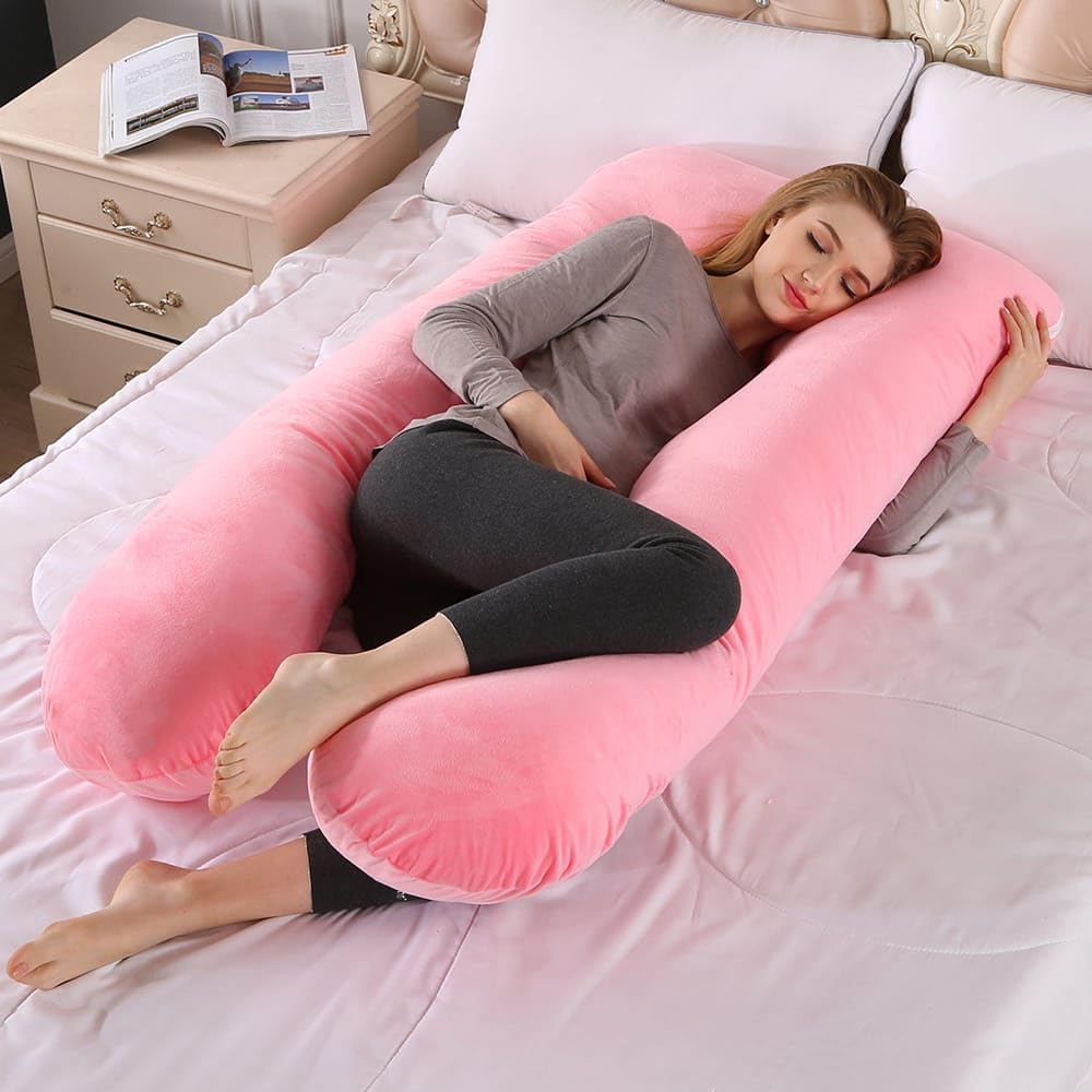 **IRIE FOR ME Ultimate Comfort U-Shaped Body Pillow - Maternity & Pregnancy Support Pillow for Belly, Back & Hip Relief - Perfect for Pregnant Women, Adults & Baby Sleeping (Pink) - Ideal for Side Sleepers, Nursing & Relaxation**