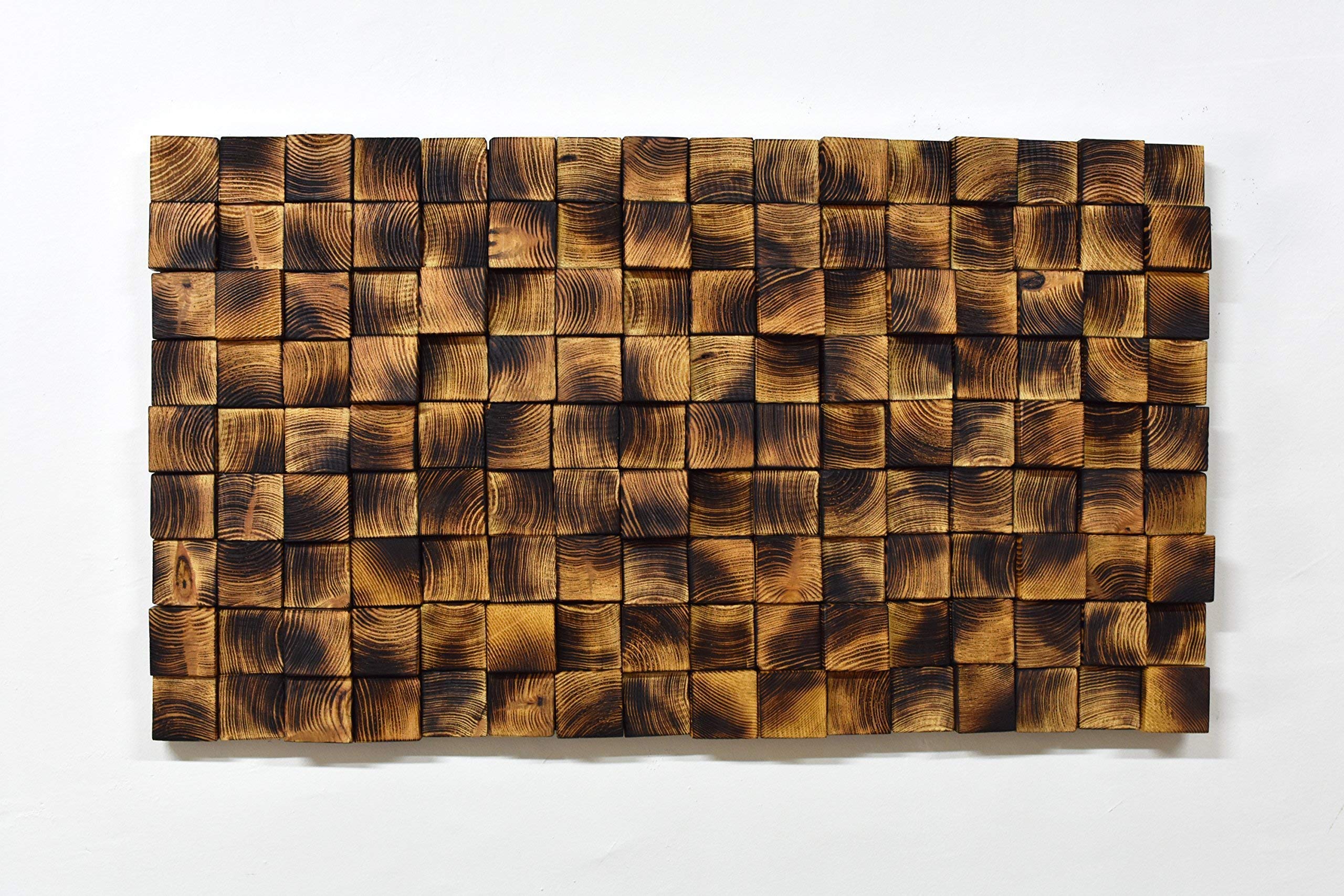 Reclaimed Wood Wall Art Mosaic - Modern Wooden Wall Decor & Sculpture - Handmade Home Gift for Living Room, Bedroom, or Office Decoration