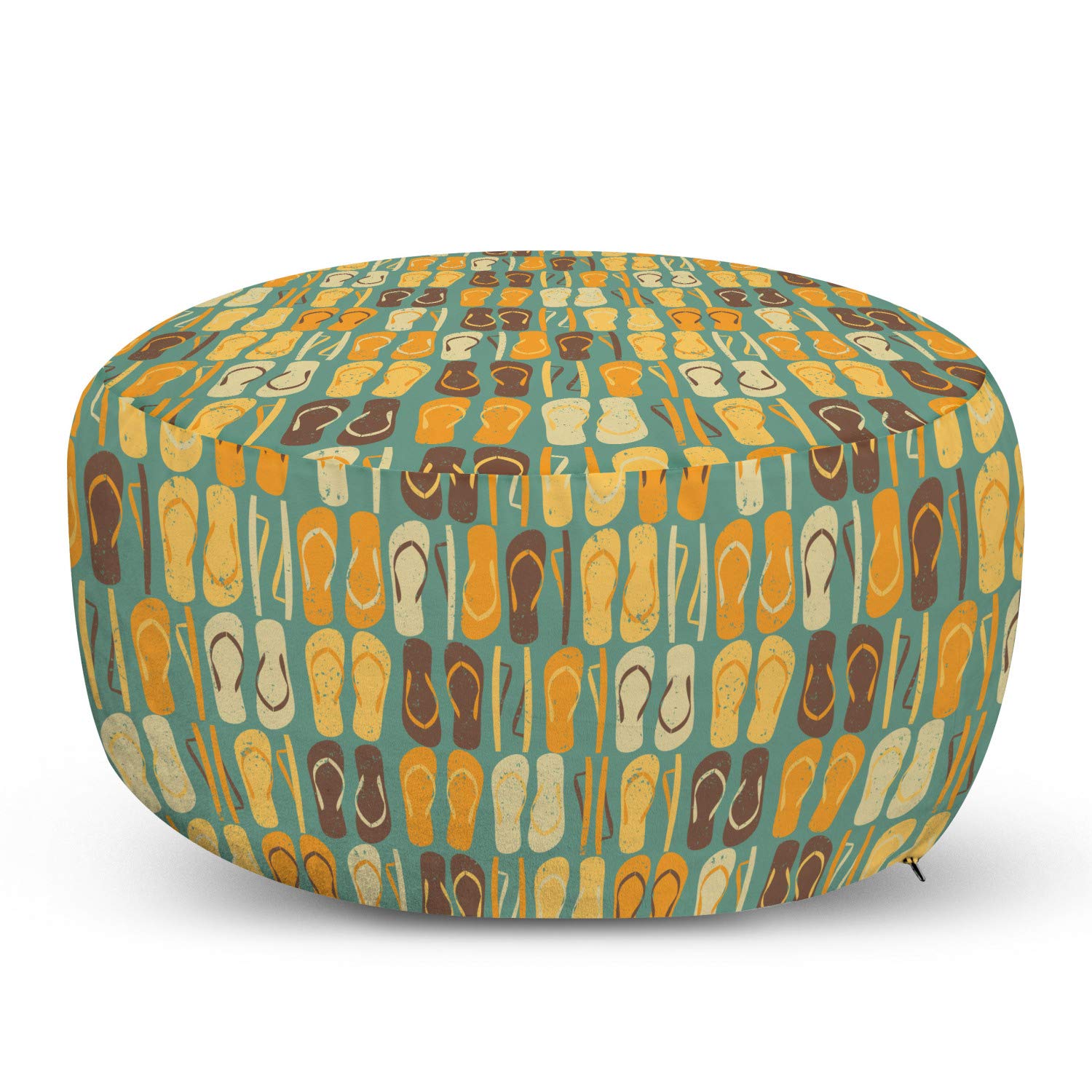 Ambesonne Beach Ottoman Pouf - Decorative Foot Rest with Weathered Flip Flops Design, Soft Removable Cover for Living Room & Bedroom - Perfect for Summer Vacation, Seaside Decor & Cozy Home Relaxation