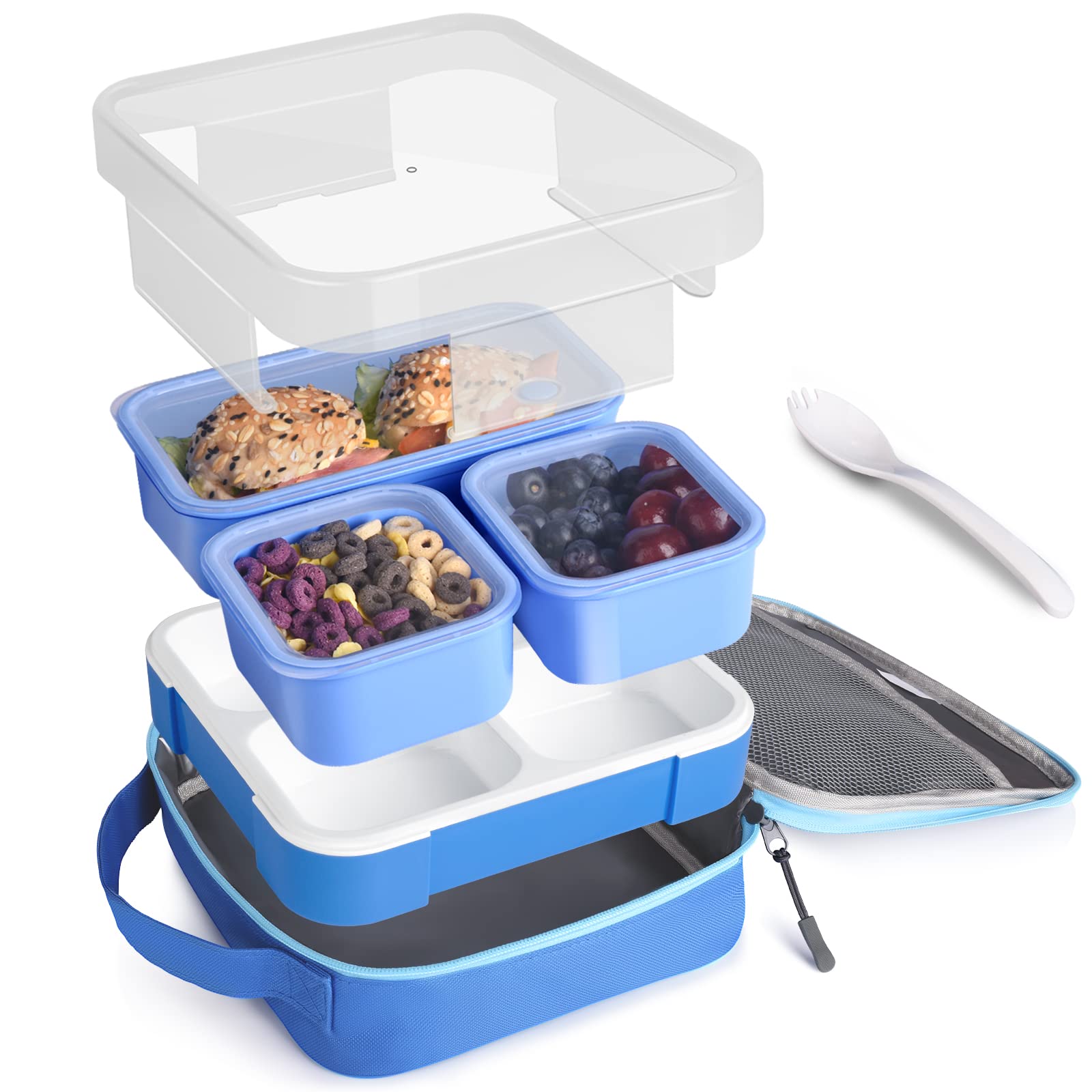 Genteen Leakproof Bento Lunch Box for Kids & Adults - 3 Compartment Portion Control Container with Lunch Bag - Perfect for School, Work & Picnics - BPA-Free Snack Storage Solution