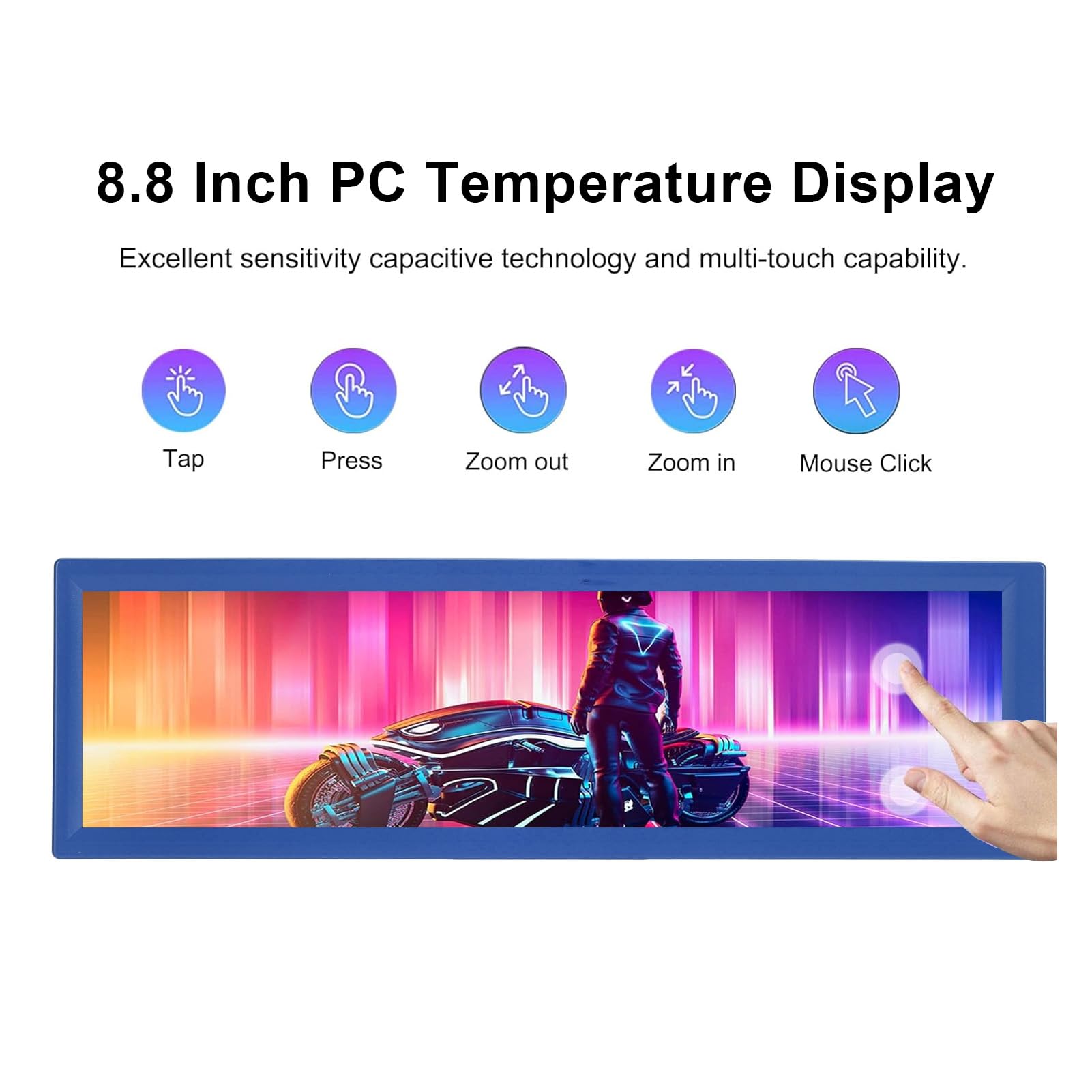 Zunate 8.8 Inch PC Temperature Monitor - Secondary Display with One-Touch Operation, USB Plug & Play, Mini HD Interface & HD IPS LCD Screen - Compatible with Raspberry Pi, Linux & Windows (Blue) - Perfect for PC Gaming, Office Work & Home Automation