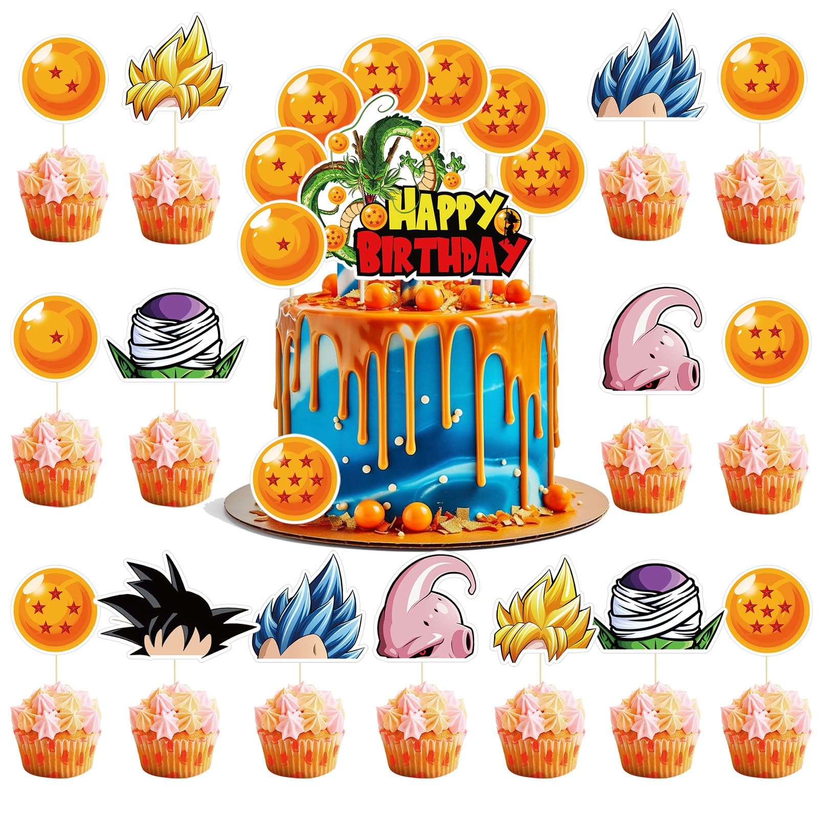 25Pcs Kids Birthday Party Cake & Cupcake Toppers - Boys Theme Party Decorations for Birthday Celebrations, Baby Showers & Special Events