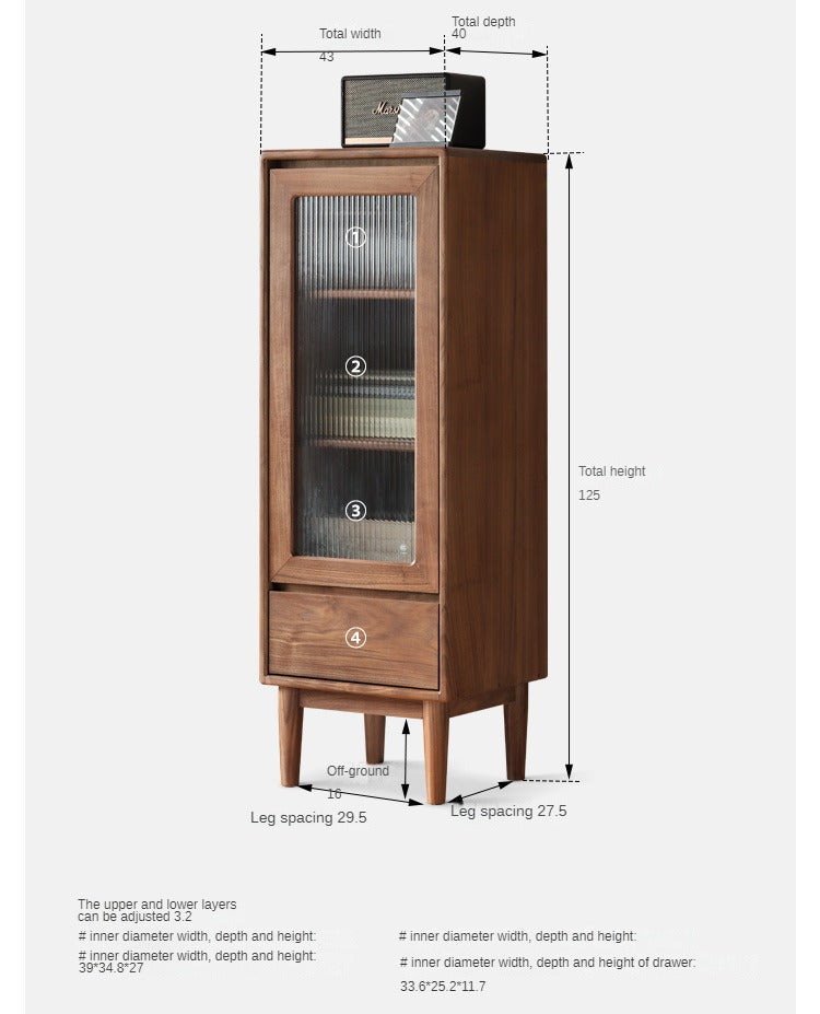 Solid Black Walnut Wood Side Cabinet - Vintage Narrow Storage Cabinet for Bedroom, Living Room & Entryway - Handcrafted Wooden Nightstand with Drawer & Shelf