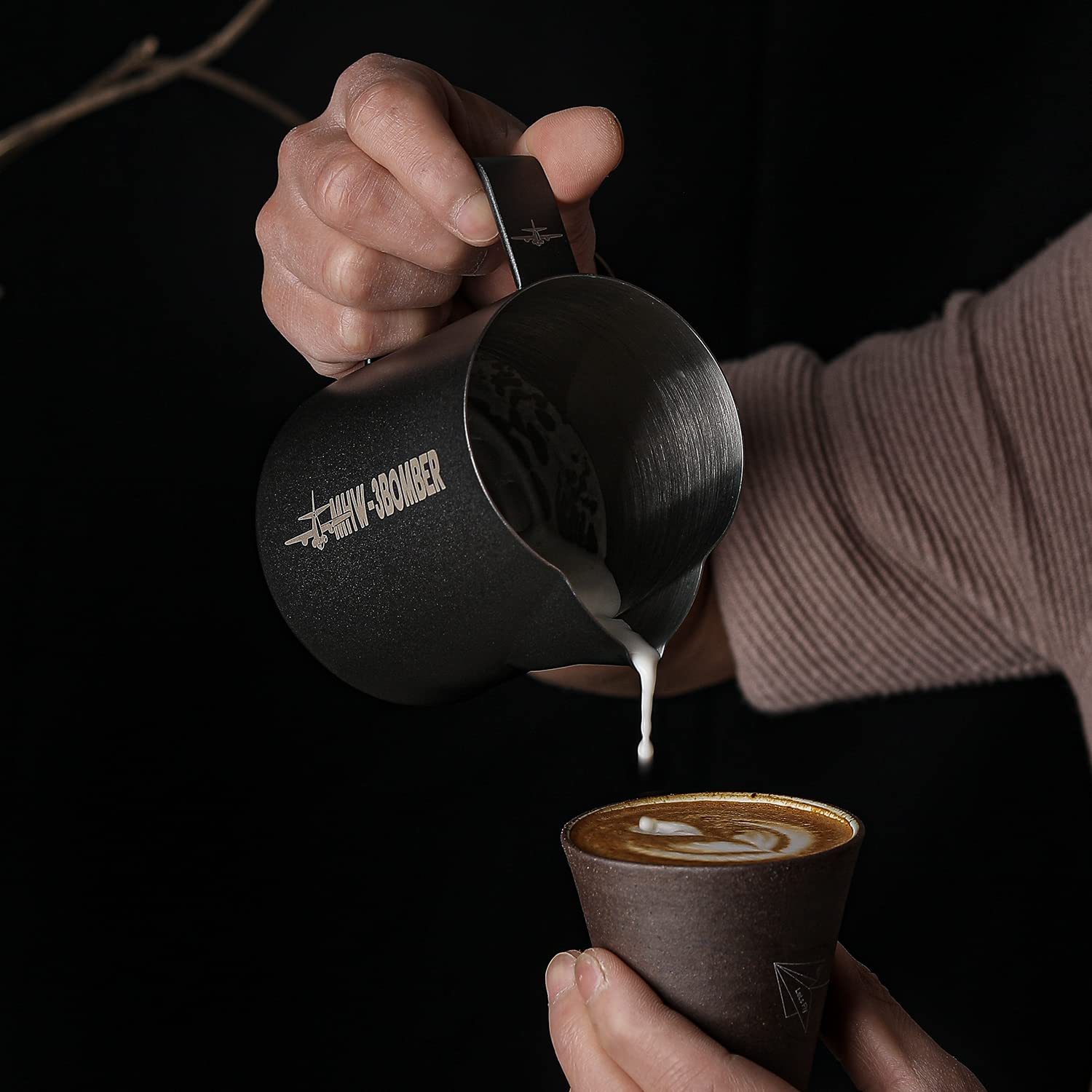Professional 16.9oz/500ml Stainless Steel Milk Frothing Pitcher for Espresso, Cappuccino & Latte Art - Barista-Grade Coffee Steaming Jug with Matte Black Finish (MHW-3BOMBER P5032B-OS) - Perfect for Home Baristas & Coffee Shops