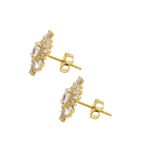 14K Yellow Gold Oval Sun Ray Halo Stud Earrings for Women - Perfect for Weddings, Parties & Everyday Elegance
