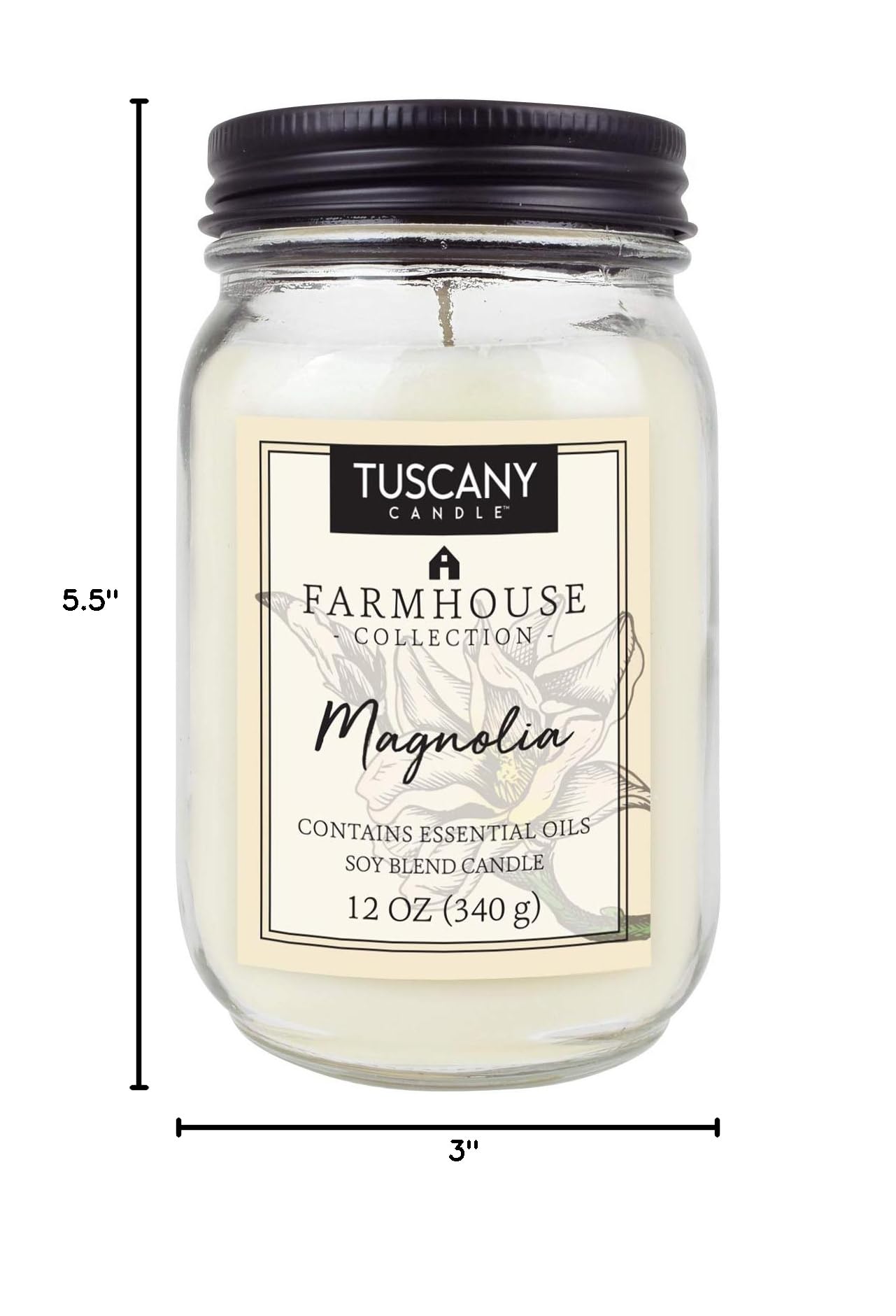 Tuscany Candle Farmhouse 12 Oz Magnolia Jar Candle - Natural Soy Wax Scented Candle for Home, Relaxation & Gifts | Perfect for Living Room, Bedroom & Bathroom Decor