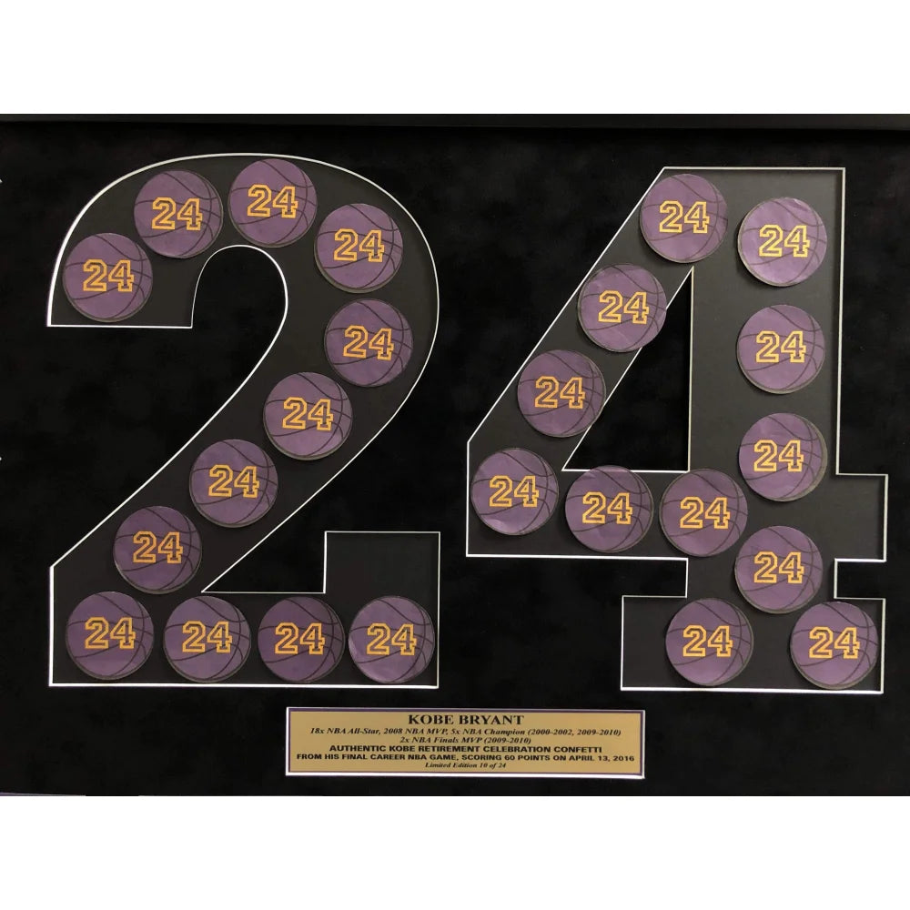 Kobe Bryant Final Game Used Lakers 24 Confetti Collage #D/24 - Authentic NBA Memorabilia for Sports Collectors & Fans - Perfect for Man Cave, Sports Bar, or Lakers Fan Display