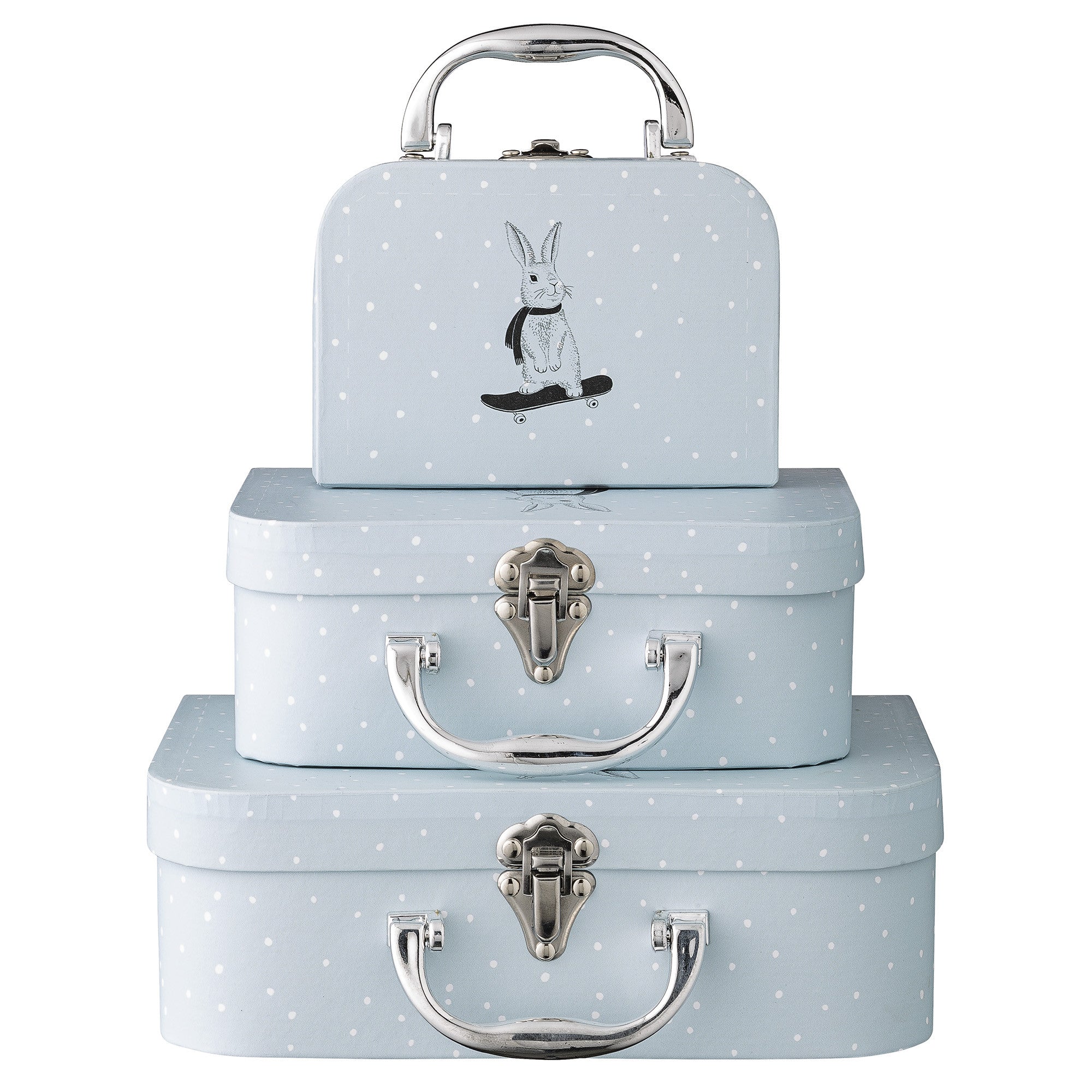 Bloomingville Set of 3 Light Blue Toy Suitcases for Kids - Mini Luggage Play Set for Pretend Travel & Storage - Perfect for Role Play, Birthday Gifts & Nursery Decor