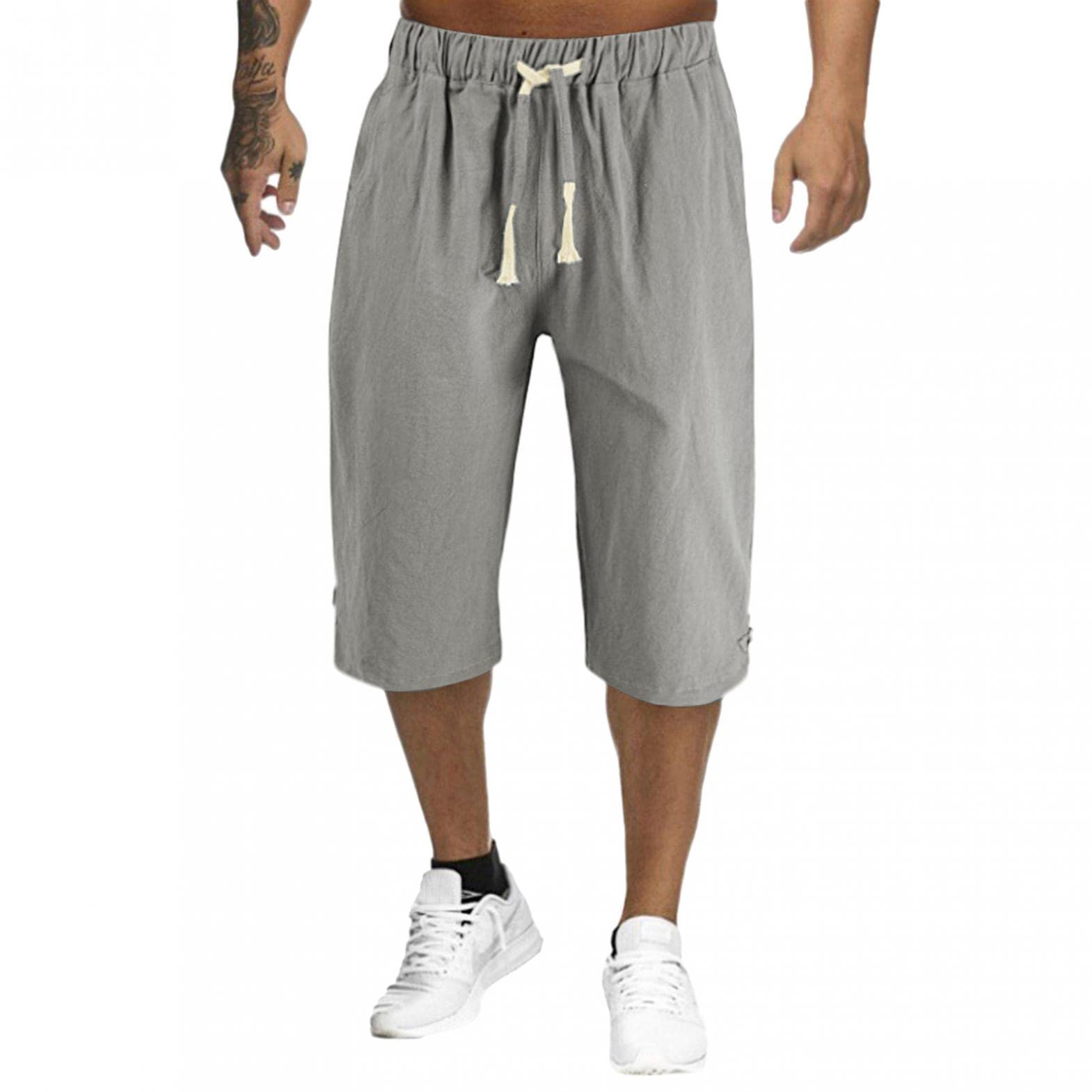 Men's 7 Inch Inseam Gym Shorts - Breathable Linen Workout Shorts with Elastic Waist & Drawstring - Perfect for Training, Running, Sports & Casual Wear