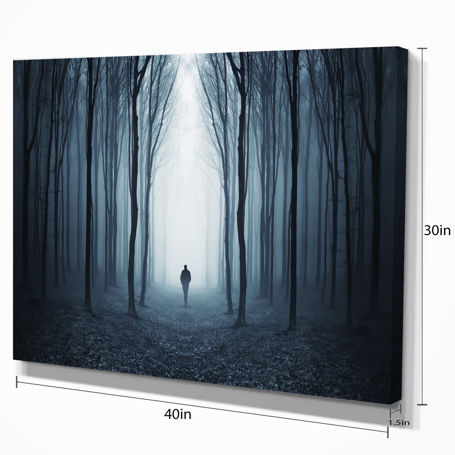 Man Walking in Misty Forest Landscape Photography Canvas Print - Blue Wall Art for Living Room, Bedroom & Office Decor