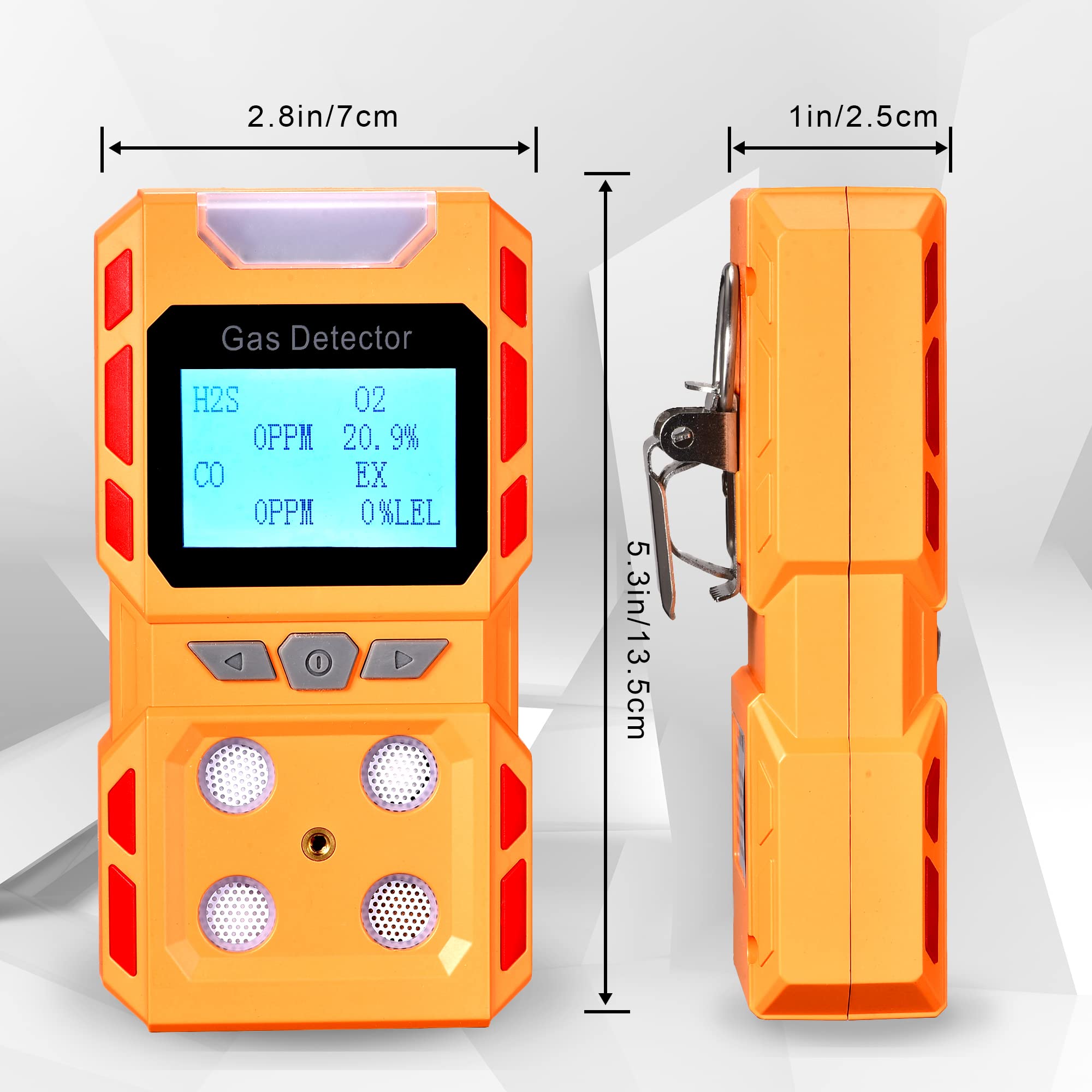 Upgrade 4-in-1 Portable Gas Detector - Handheld Multi-Gas Monitor with Digital LCD Display & Rechargeable Battery - Methane, CO, O2, H2S Gas Leak Tester for Home Safety, Industrial Use & Confined Space Detection (Orange)