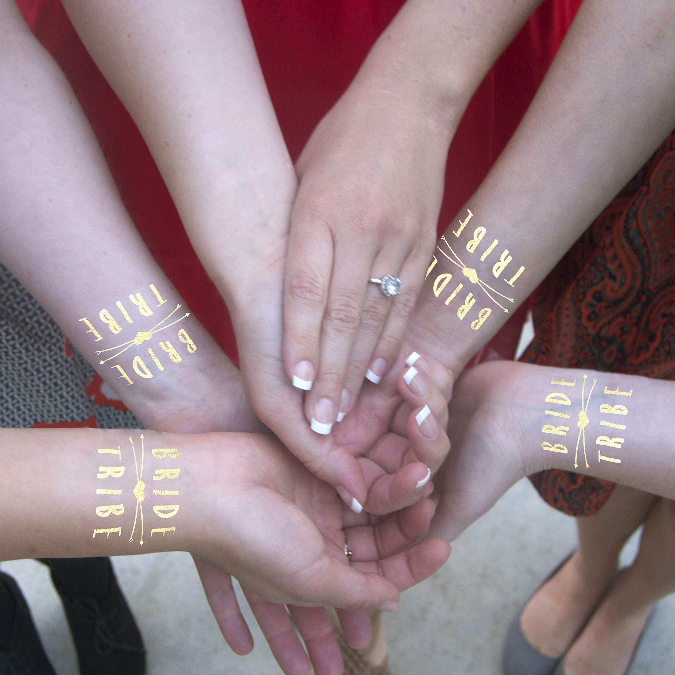 Gold Bride Tribe Temporary Tattoos - Waterproof Fake Tattoos for Women, Henna Style Body Art for Bachelorette Parties, Weddings & Festivals