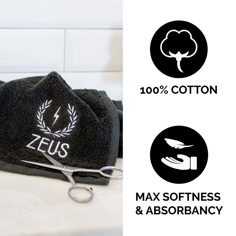 ZEUS Barbershop Steam Towels - 12 Pack 100% Cotton Pre-Shave Towels for Spa & Barbershop | Ultra Soft & Super Absorbent Black Facial Towels | Perfect for Hot Towel Shave, Beard Care & Facial Treatments