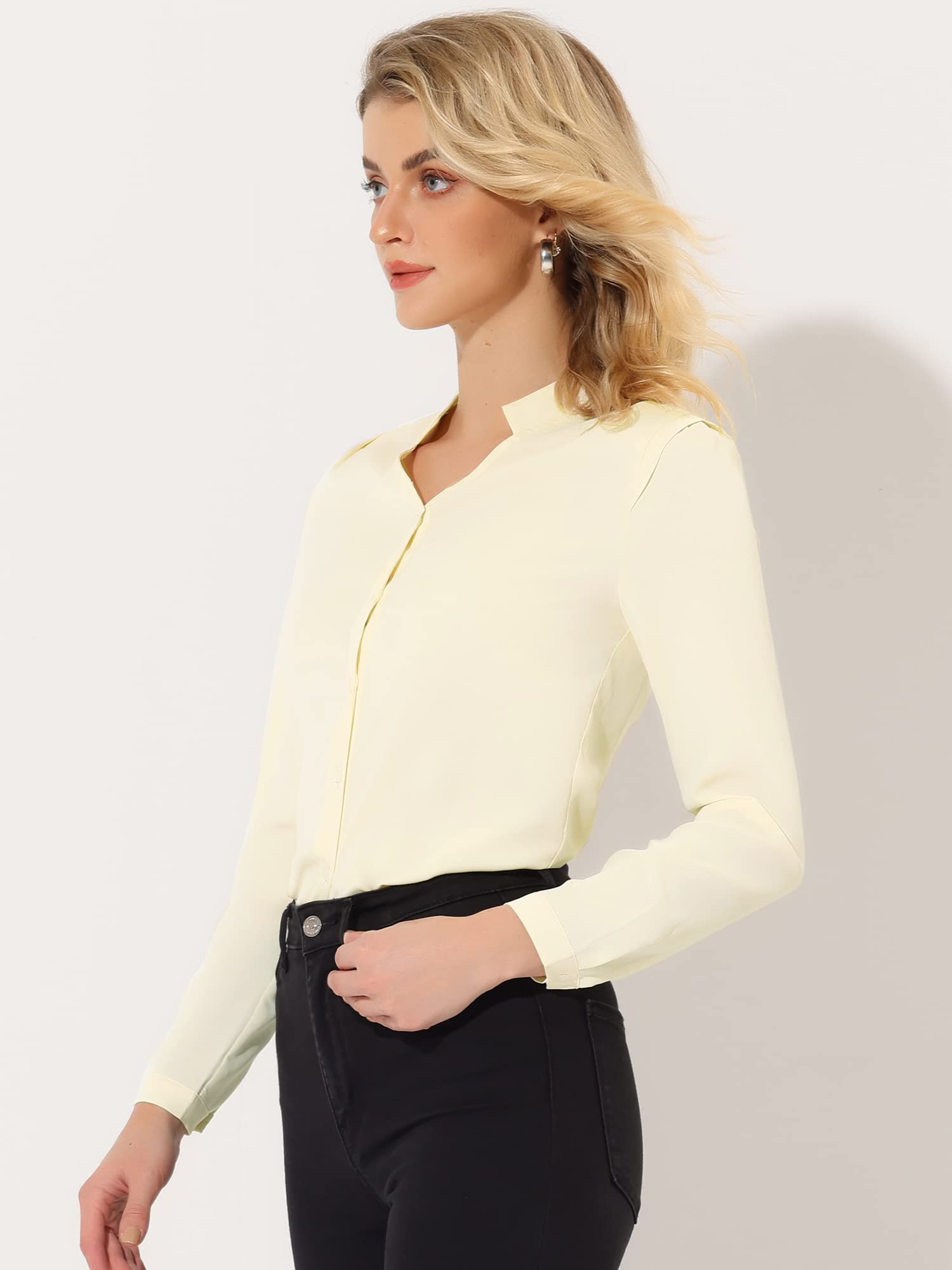 Allegra K Women's Satin Blouse Elegant V Neck Long Sleeve Silky Dressy Office Work Shirt for Business Casual & Formal Wear 2025