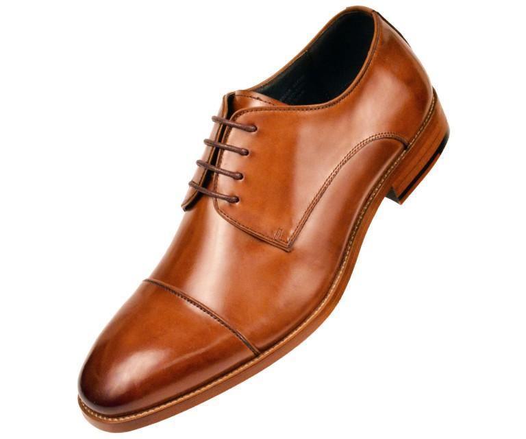 Premium Leather Cap Toe Oxford Dress Shoes for Men - Classic Lace-Up Formal Shoes with Wooden Sole (Tan) - Perfect for Business, Weddings & Office Wear