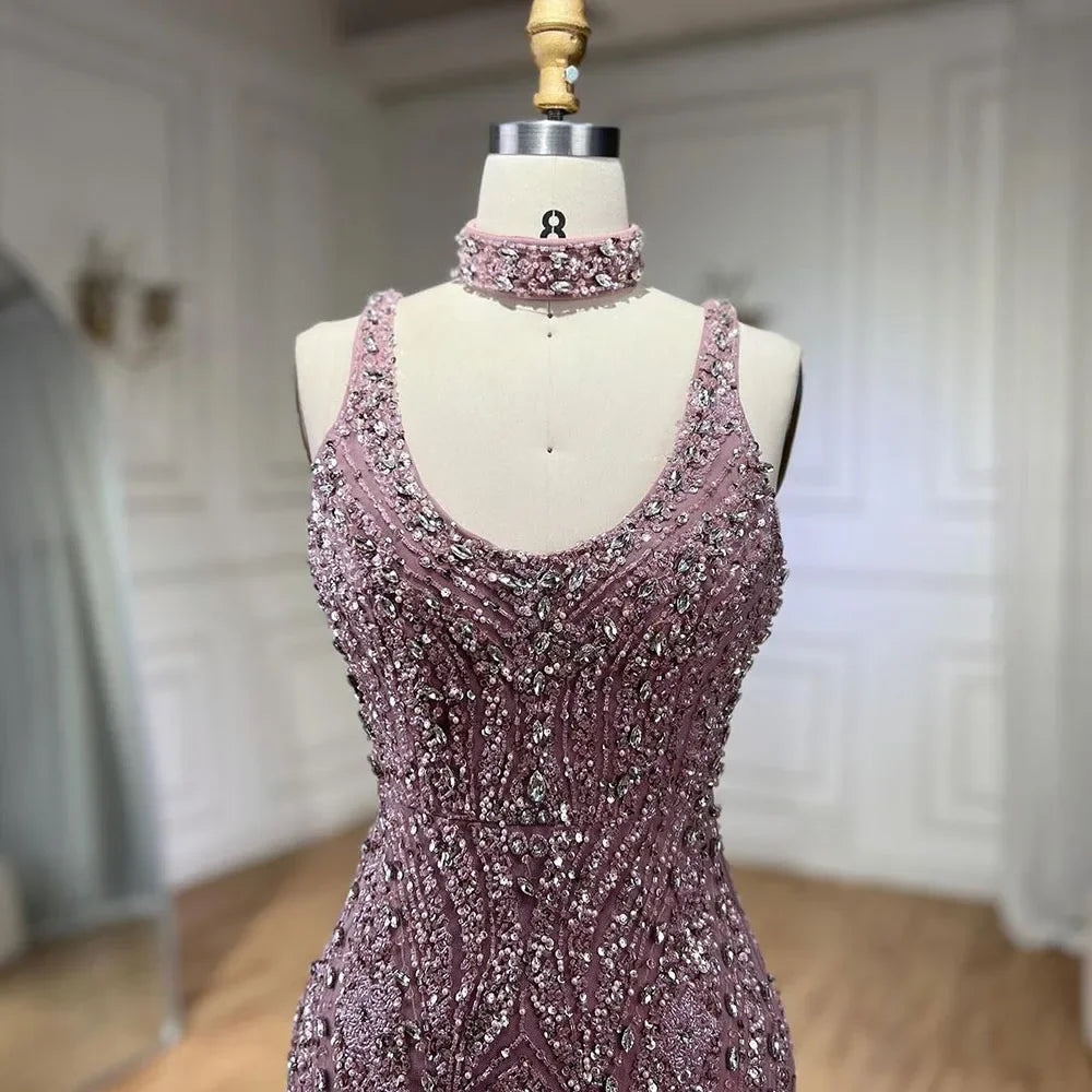 Elegant Pink Mermaid Evening Dress for Women - Sleeveless High Slit Luxury Dubai Gown for Wedding, Party & Special Occasions | Serene Hill LA72259 | Perfect for Red Carpet, Gala & Formal Events