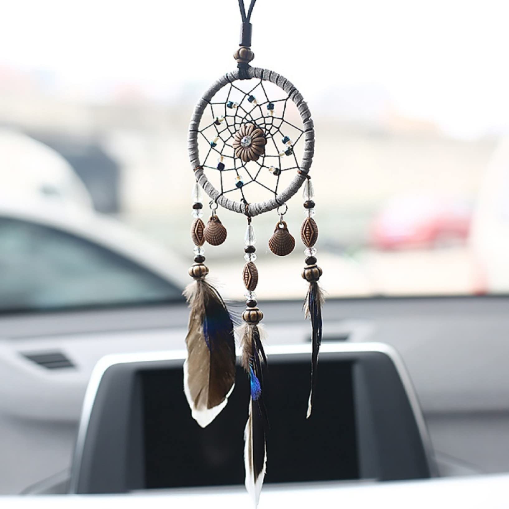 FONSMAY Handmade Dream Catcher Car Hanging Decor - Natural Feathers & Beaded Boho Chic Ornament for Bedroom, Wall, Nursery, Car Mirror (Perfect for Home Decor, Spiritual Gifts & Boho Room Aesthetics)