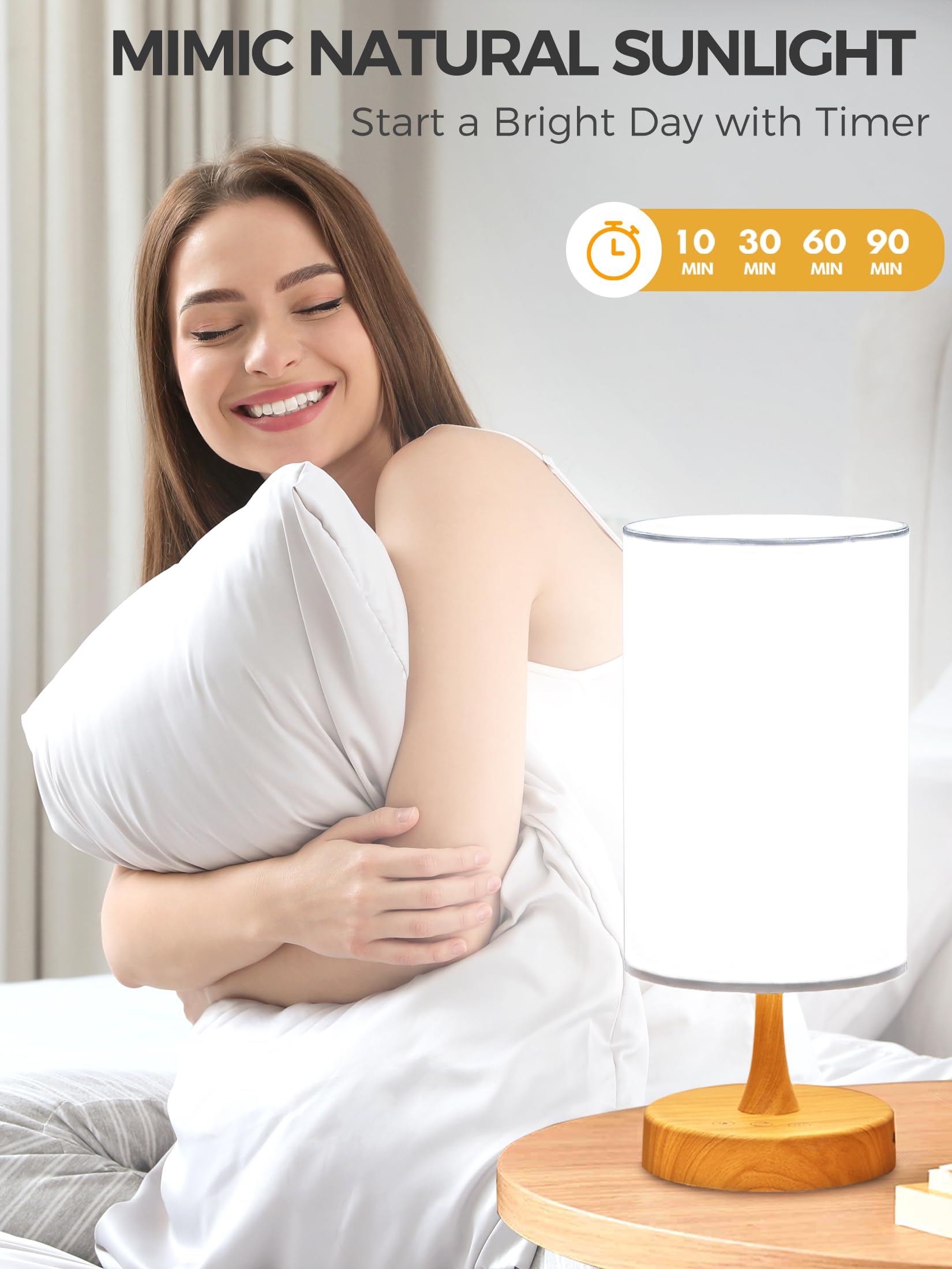 10000 Lux Light Therapy Lamp with 3 Color Temperatures - Adjustable Brightness, Timer & Memory Function, Remote Control (White Shade) for Seasonal Affective Disorder, Office & Home Use