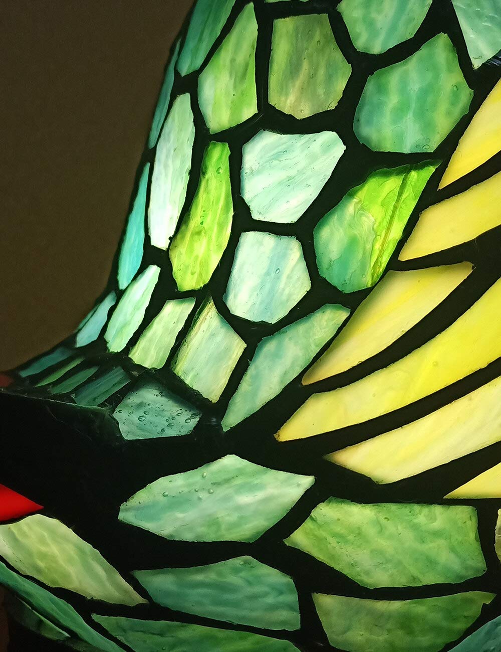 Tiffany Style Table Lamp - 6 Inch Wide Stained Glass Shade with Little Green Bird Design, Resin Base Traditional Handmade Lighting for Living Room, Bedroom, Dining Room & Study | Perfect for Home Decor, Reading Nook & Nightstand Accent
