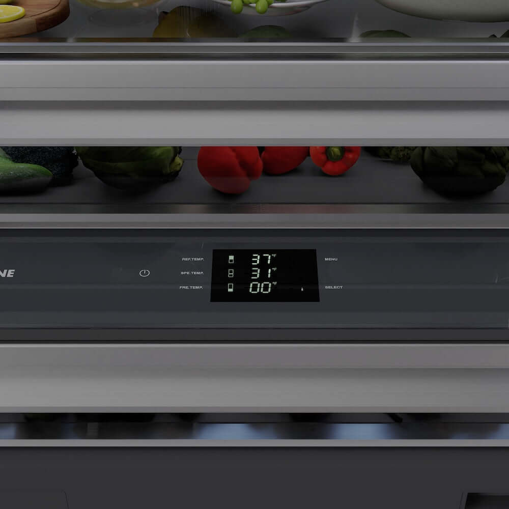 ZLINE Autograph Edition 36 Inch Panel Ready Built-In Bottom Freezer Refrigerator - 19.8 cu ft Capacity, Water Dispenser & Ice Maker, Graphite Gray Interior with Polished Gold Accents (GRBITZ 36 G) - Perfect for Modern Kitchens, Luxury Homes & Gourmet Cooking Spaces