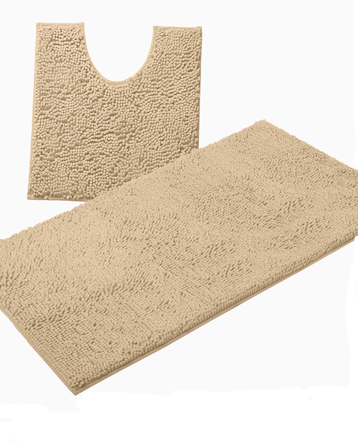 Luxury Chenille Bath Mat Set 2-Piece - Super Soft Plush Anti-Slip Bath Rug & U-Shaped Toilet Mat - Ultra Absorbent Bathroom Rugs (36
