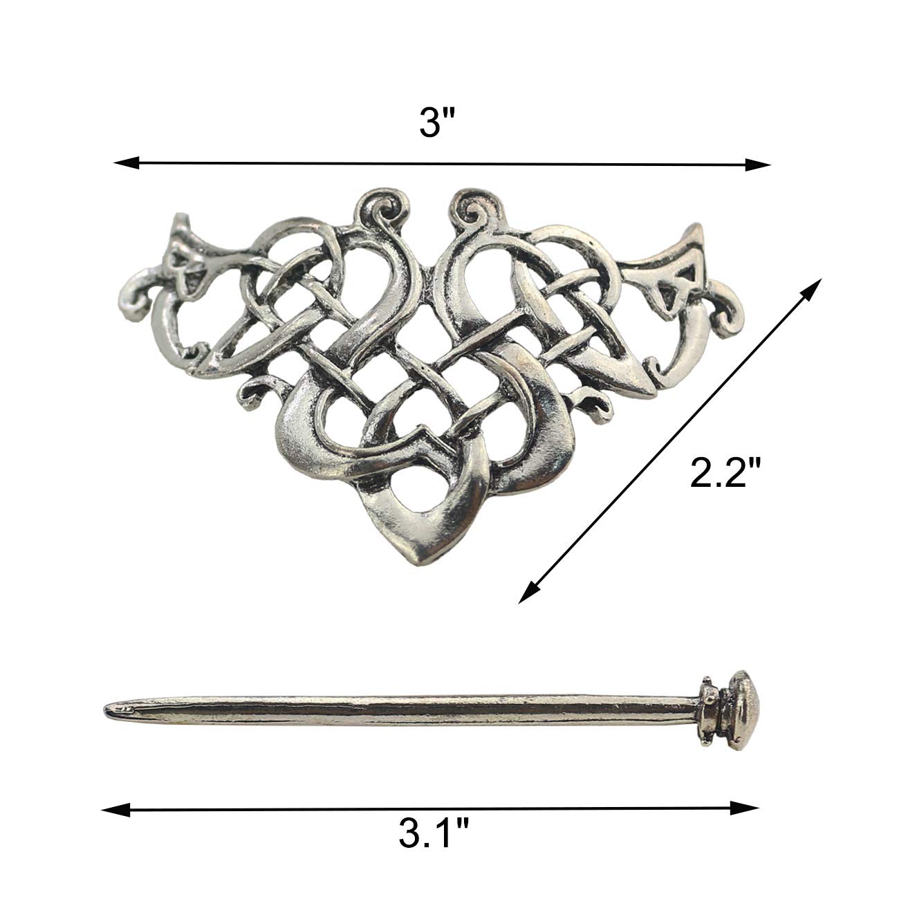 Vintage Celtic Silver Hair Clips for Women - 2 Pack Antique Hair Slide Pins (Style C & H) | Perfect for Weddings, Parties and Everyday Elegant Hairstyles