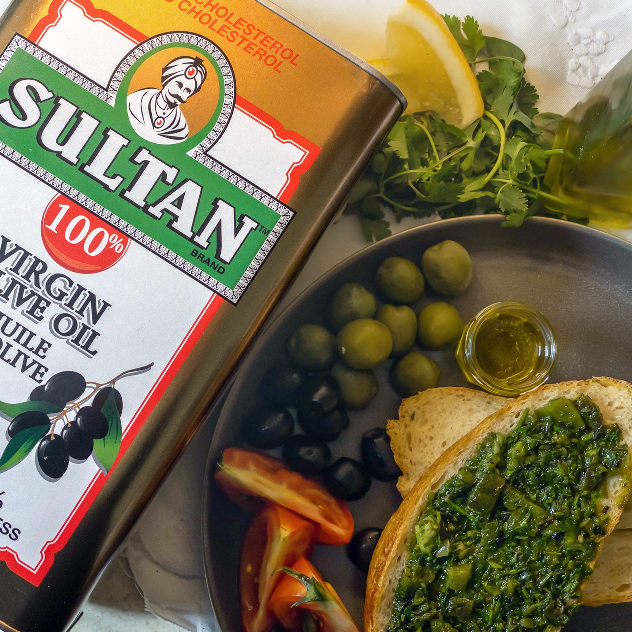 Premium Sultan Virgin Olive Oil - First Cold Pressed, 100% Pure, No Additives, No Preservatives, Cholesterol Free - 128 Fl Oz (1 Gallon) - Perfect for Cooking, Salad Dressing & Healthy Recipes