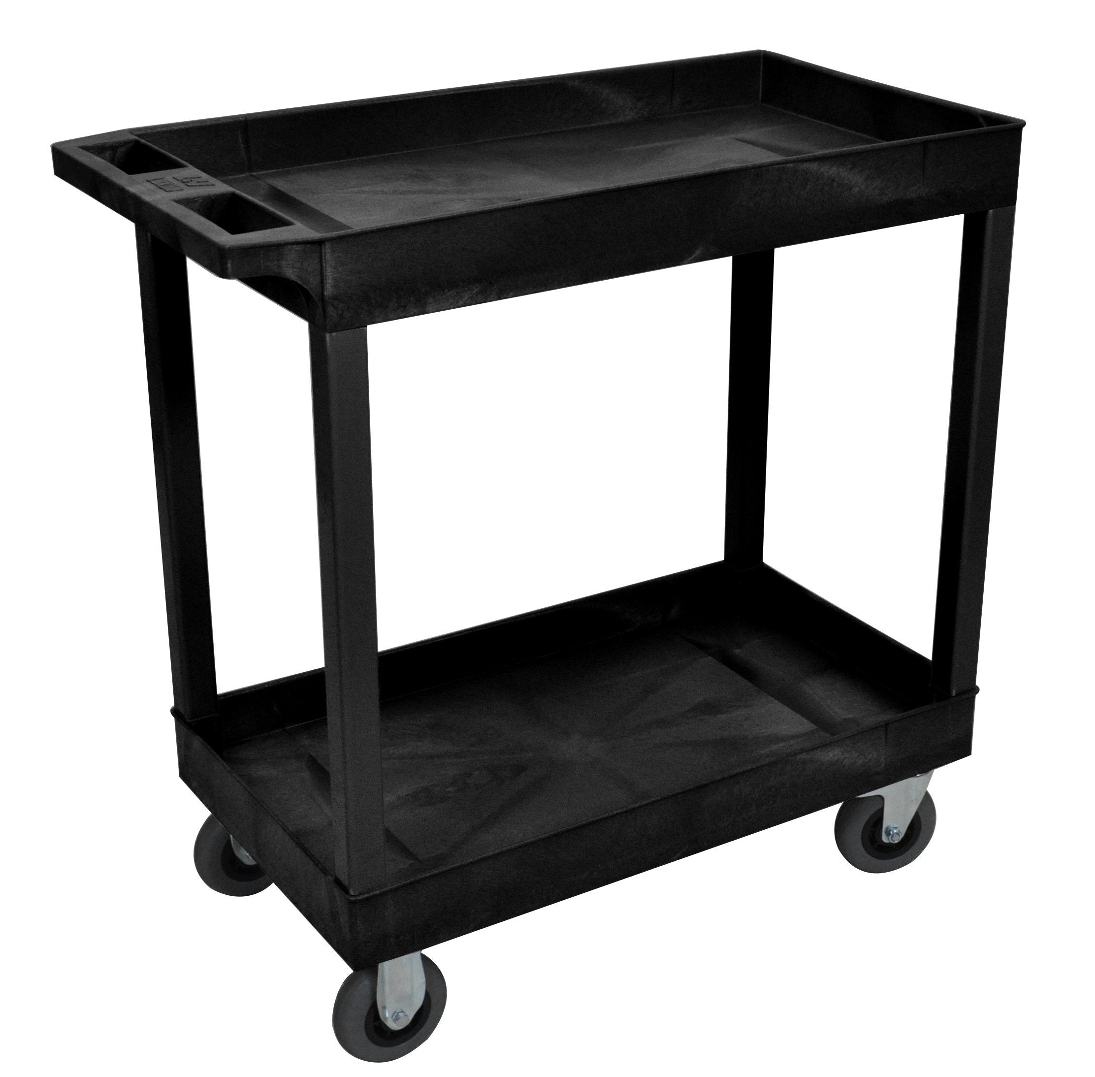 Luxor Black 18x32 2-Tub Utility Cart with SP5 Heavy Duty Casters - Perfect for Salon, Spa, or Industrial Workspace Organization