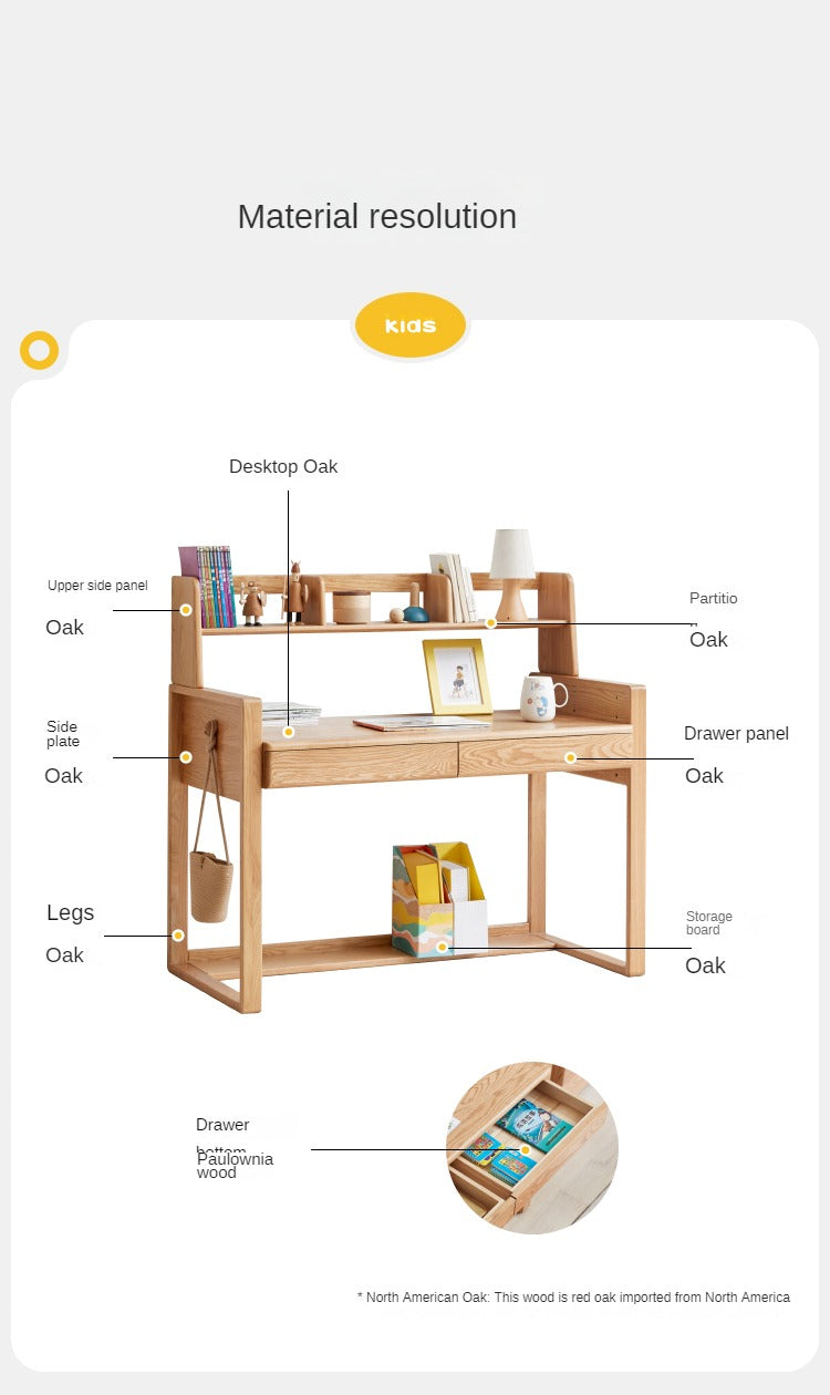 Premium Beech & Oak Solid Wood Kids Study Desk - Ergonomic Children's Writing Table for Homework & Crafts - Perfect for Bedroom, Homeschool & Montessori Learning
