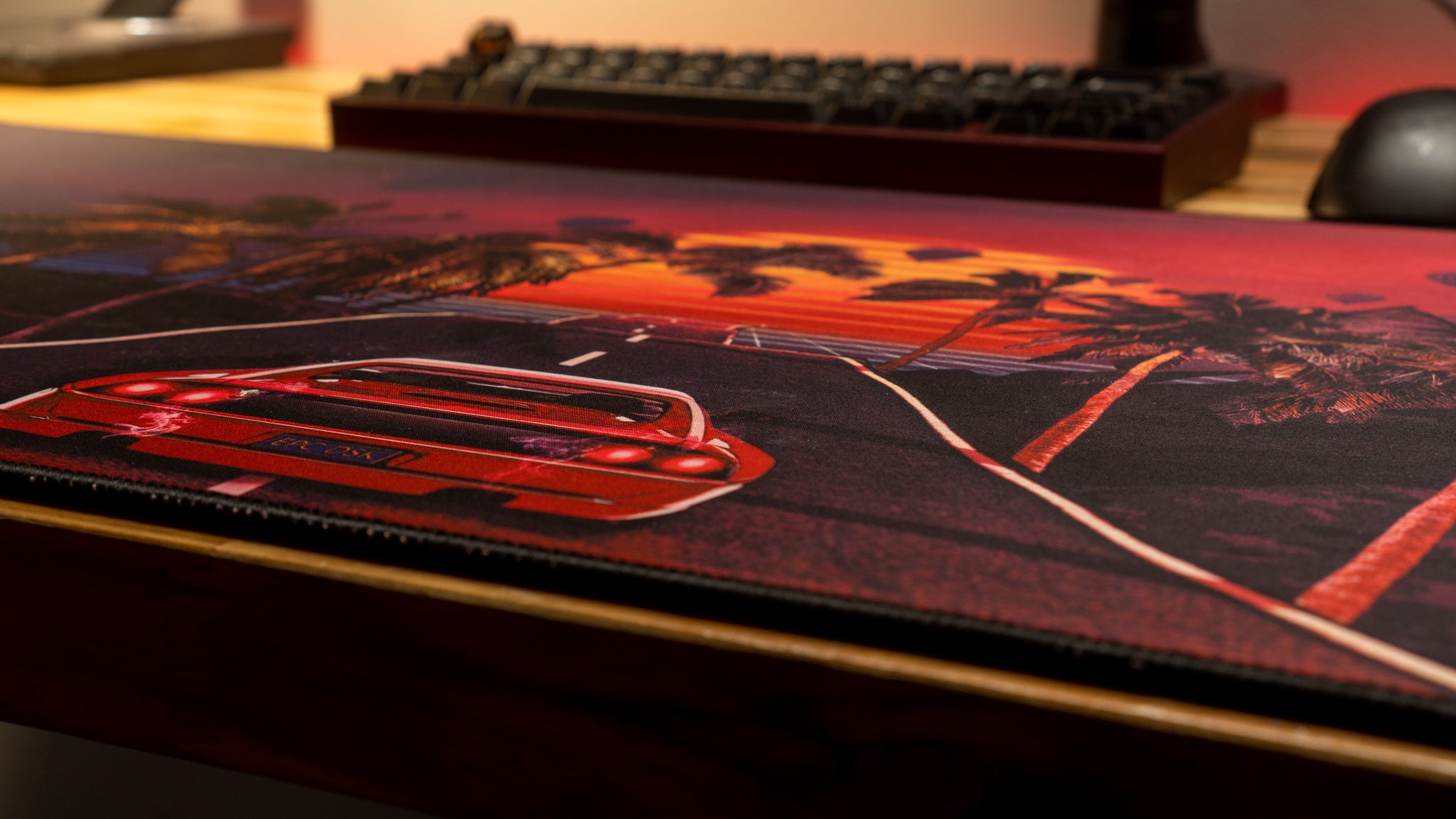Retrowave Gaming Desk Mat - Outrun Redwave Design for PC & Console Gamers - Perfect for Gaming Setup, Office & Home Workspace