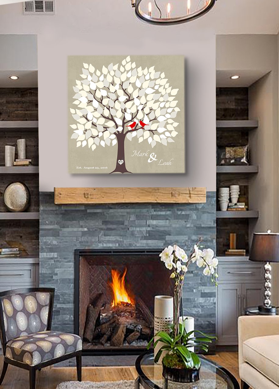 Personalized Wedding Tree Guest Book - Unique Canvas Wall Art for 100-150 Signatures - Beige 20x20 Inch Bridal Shower Gift - Perfect for Wedding Reception, Anniversary & Home Decor