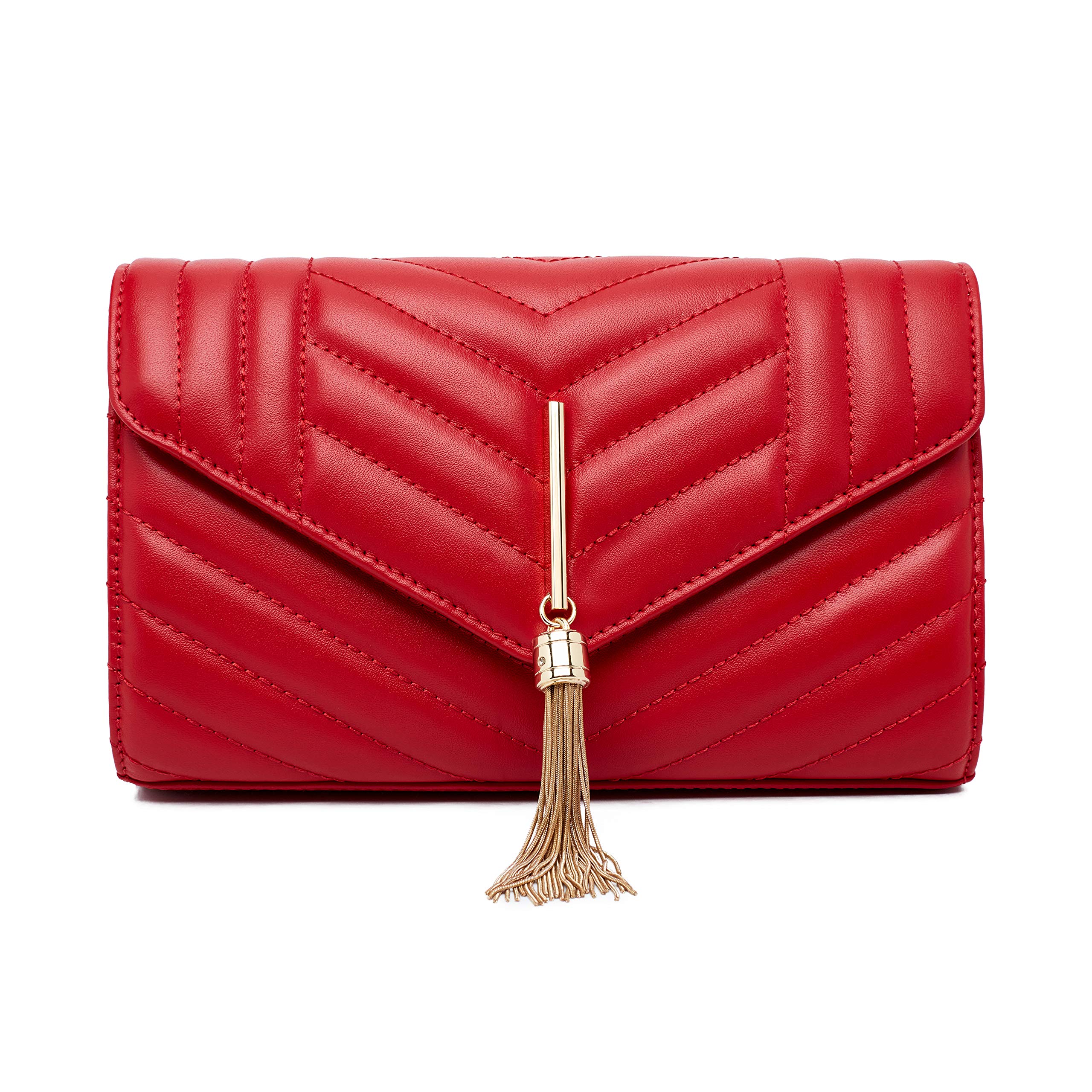 Chrysansmile Women's Genuine Leather Crossbody Bag - Quilted Fashion Clutch Purse with Chain Strap for Evening Parties, Date Night & Special Occasions