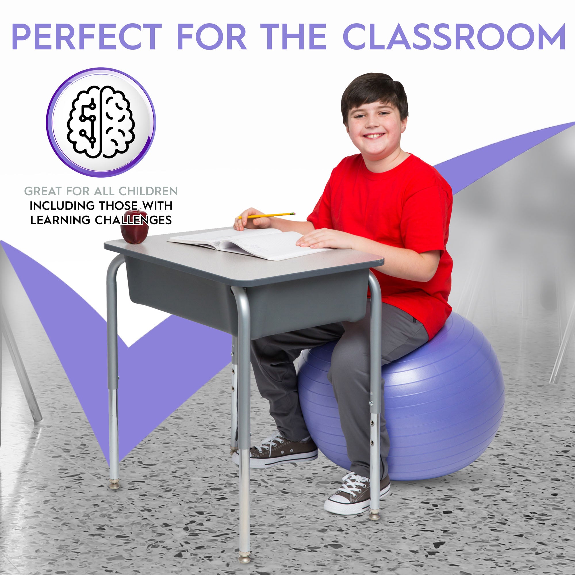 Bouncyband® 55cm Purple Balance Ball - Improve Focus & Fitness for Kids & Adults - Perfect for Home, Office & Classroom Use
