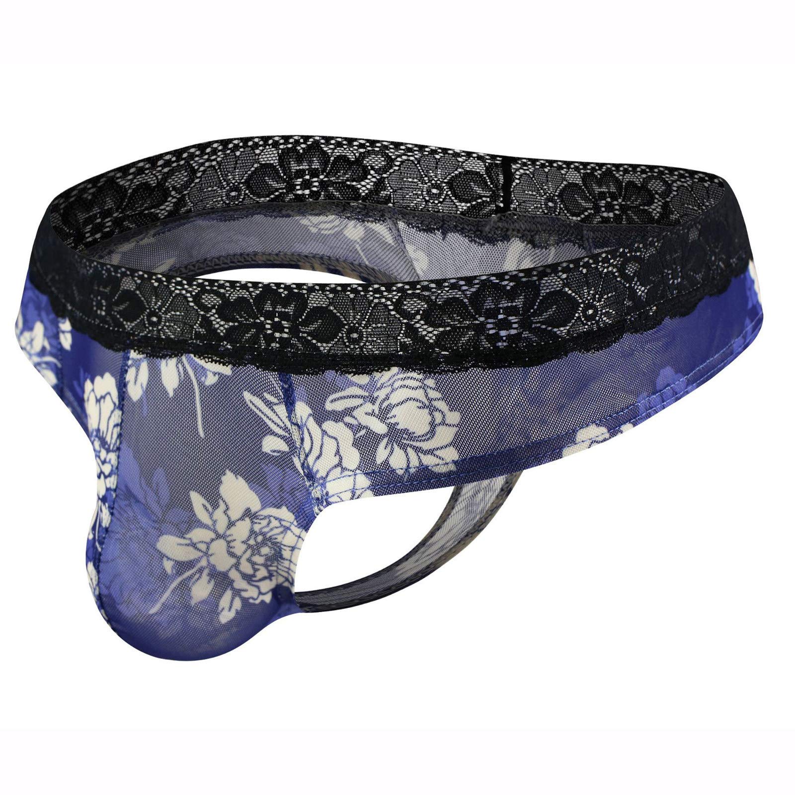 Breathable Printed Lace Men's Thong Underwear - Transparent Polyester Underpants for Men - Perfect for Gym, Sleepwear & Sensual Wear