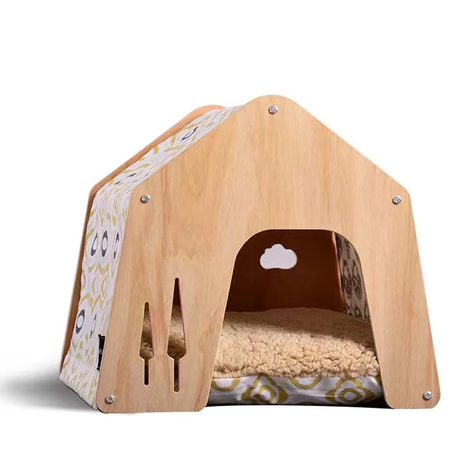 Ventilated Indoor Dog House & Cat Kennel - Breathable Pet Shelter, Puppy Bed, Log Cabin Style Crate for Small Dogs & Cats - Perfect for Home, Apartment, or Backyard Use