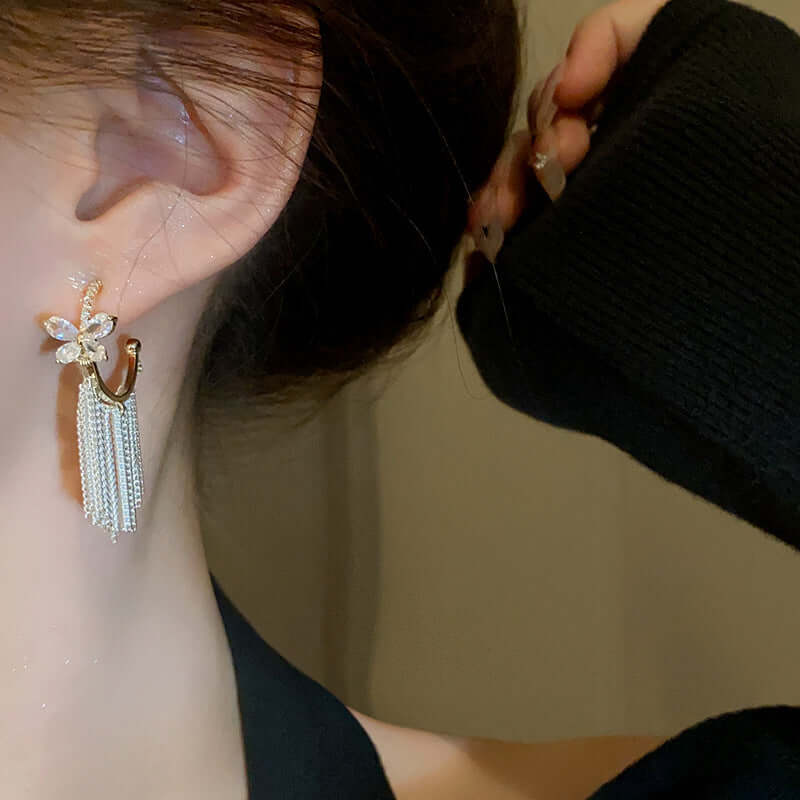 Butterfly Hoop Earrings with Tassel Fringe - Trendy Boho Dangle Earrings for Women | A8575 | Perfect for Parties, Festivals, and Everyday Wear