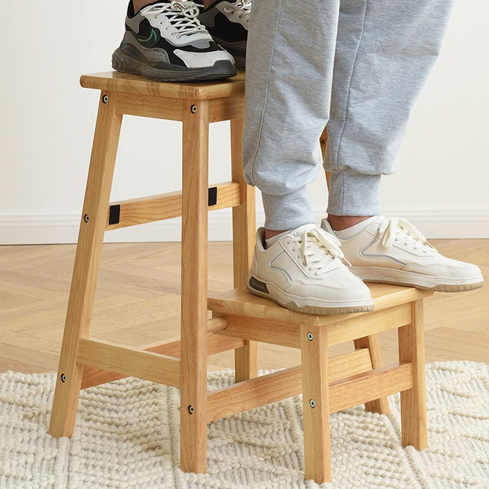 FADUNI 2-Step Wooden Folding Step Stool, Small Ladder Stool for Home, Kitchen, Library - Non-Slip Safety Stool for Kids & Adults - Perfect for Reaching High Shelves and Storage Spaces