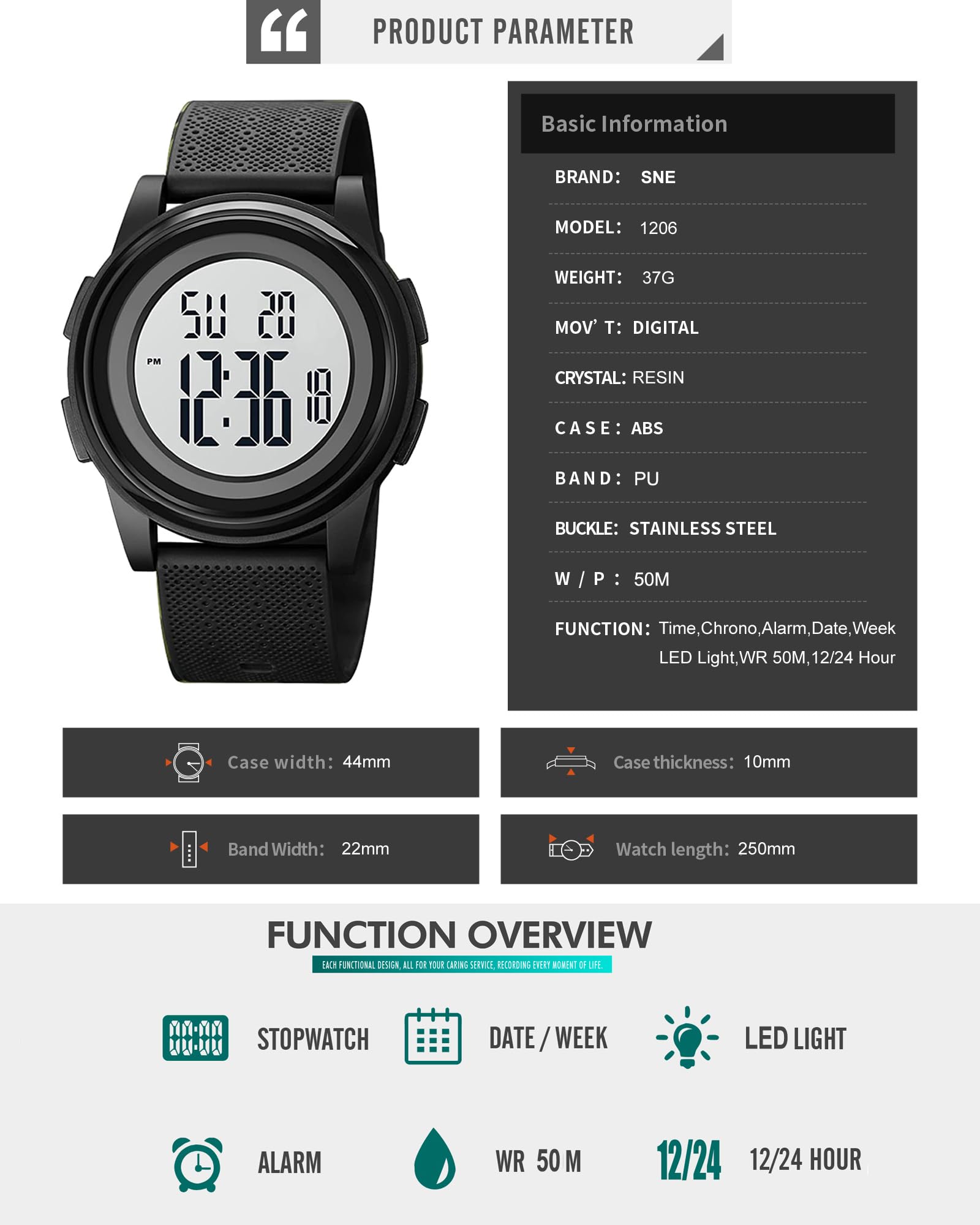 Ultra-Thin Minimalist Sports Digital Watch - Waterproof Unisex Watch with Wide-Angle Display & Comfortable Rubber Strap - Perfect for Running, Swimming & Outdoor Activities