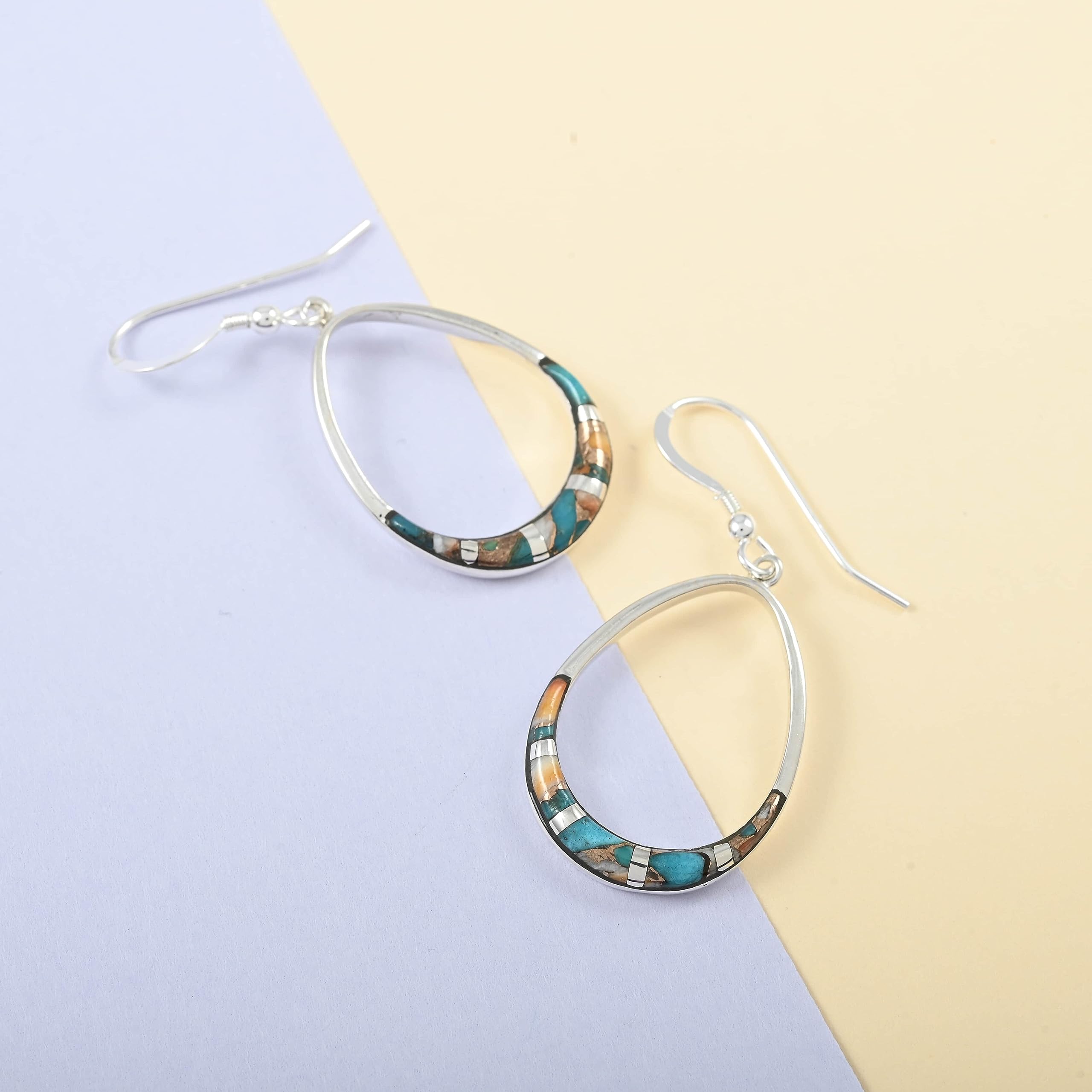 Santa Fe Style 925 Sterling Silver Turquoise Dangle Earrings for Women - Boho Western Jewelry, Birthday Gifts for Her - Perfect for Casual Wear, Festivals & Southwest Fashion