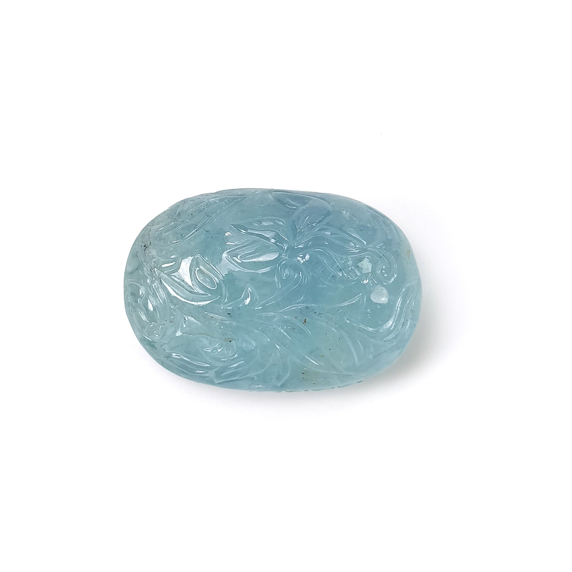Natural Blue Aquamarine Gemstone Carving - 95.60cts Untreated Oval Hand Carved 36x24.5mm for Jewelry Making, Collectibles & Spiritual Healing