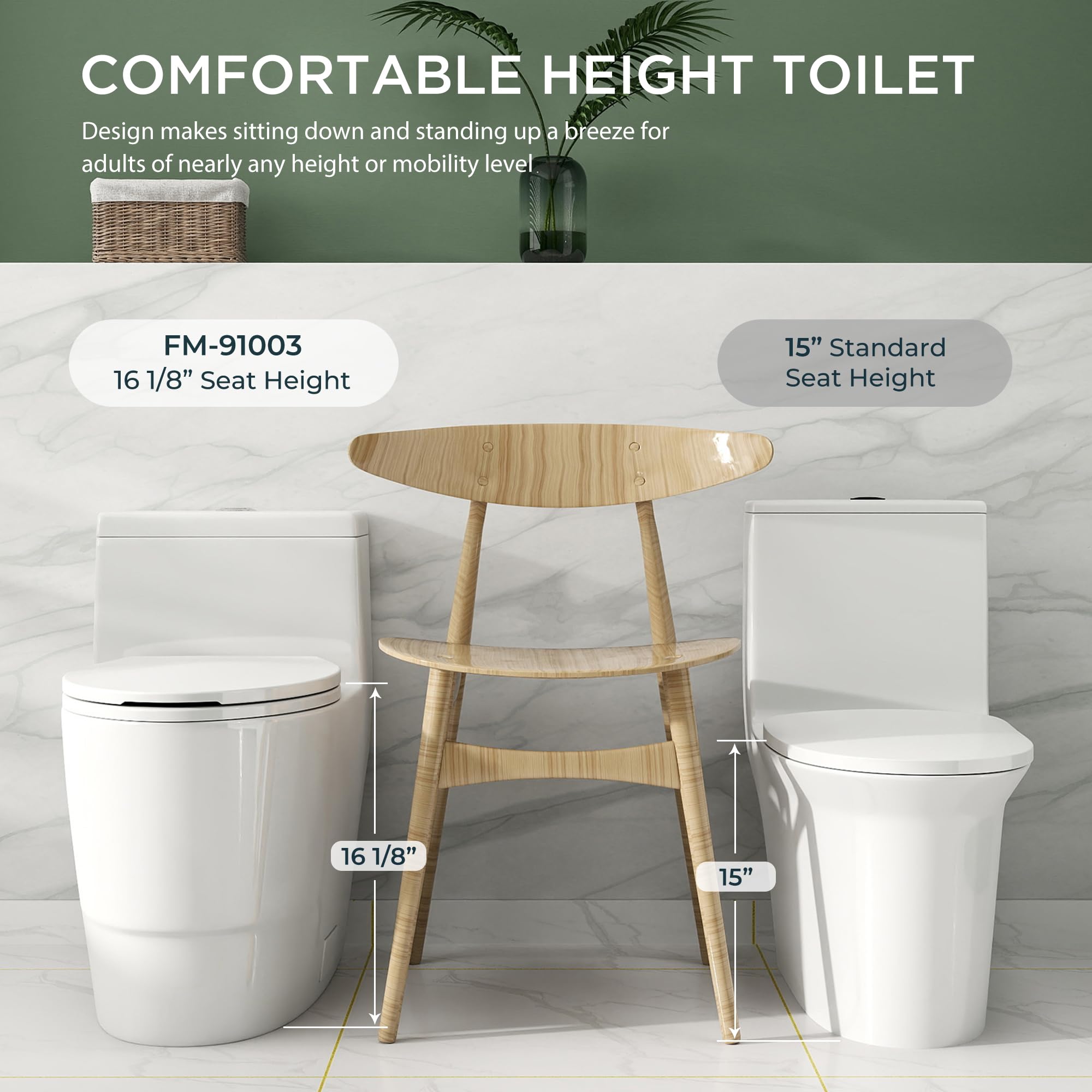 Elongated One Piece Toilet with Comfort Chair Seat - ADA Height, Dual Flush 1.1/1.6 GPF, Modern Standard Bathroom Toilet - 12