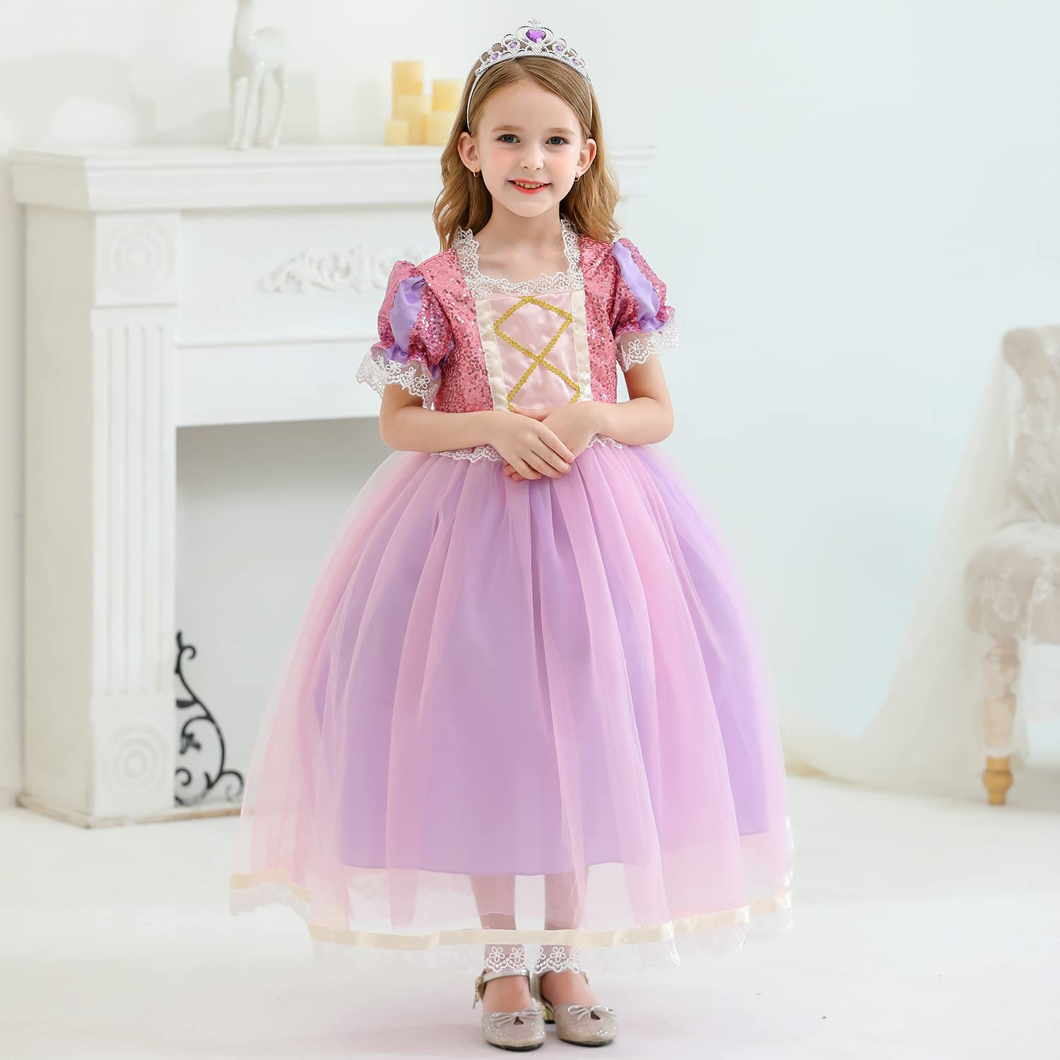 Rapunzel Princess Dress for Girls - Halloween Costume & Cosplay Tutu Dress with Short Sleeves | Perfect for Dress Up Parties, Birthday Celebrations & Disney Theme Events