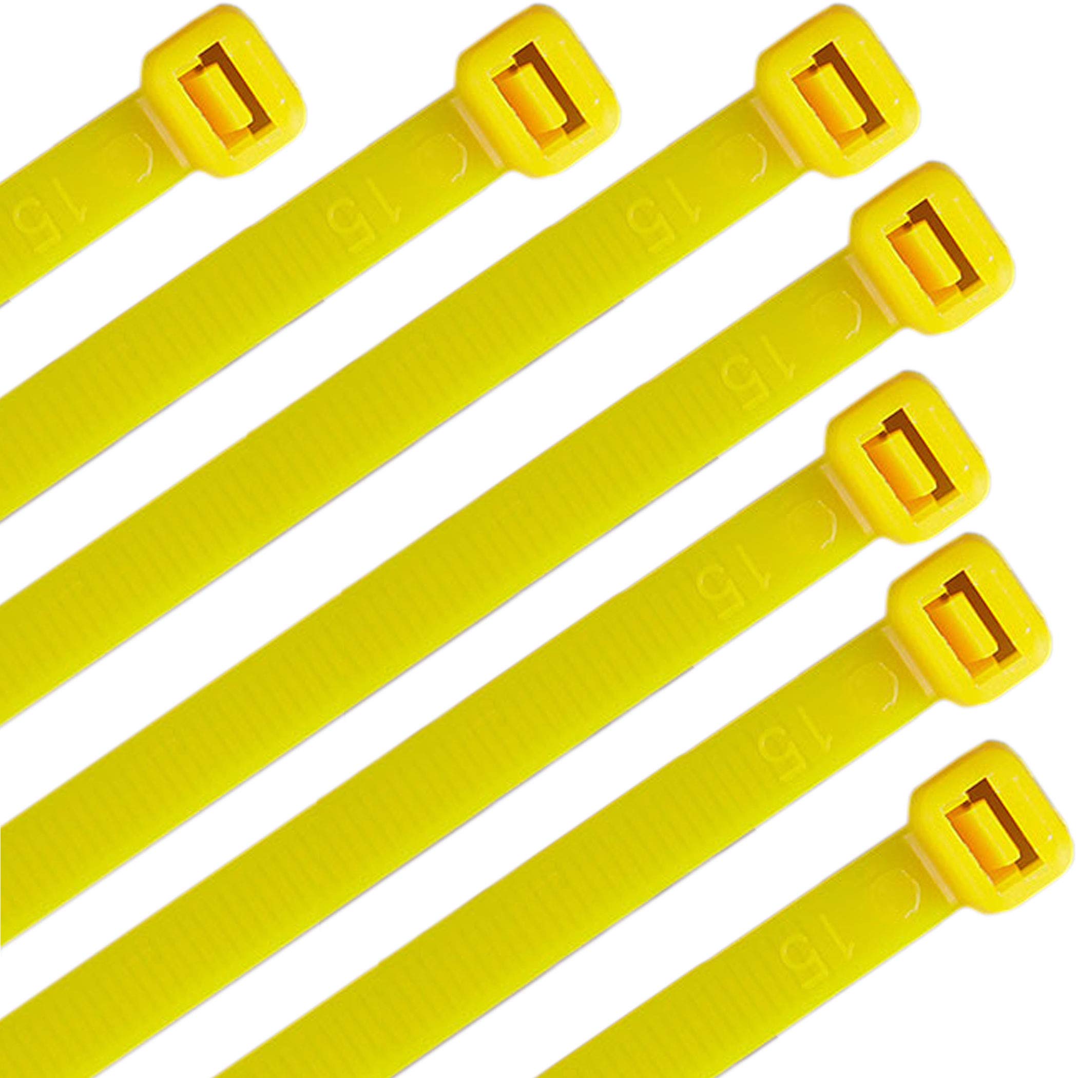 WEEGCN 16-Inch Heavy Duty Nylon Cable Zip Ties (100-Pack) - 120 lbs Strength, Self-Locking Wire Ties for Organizing Cables, Wires & Hoses | Ideal for Home, Office, Garden & DIY Projects - Yellow