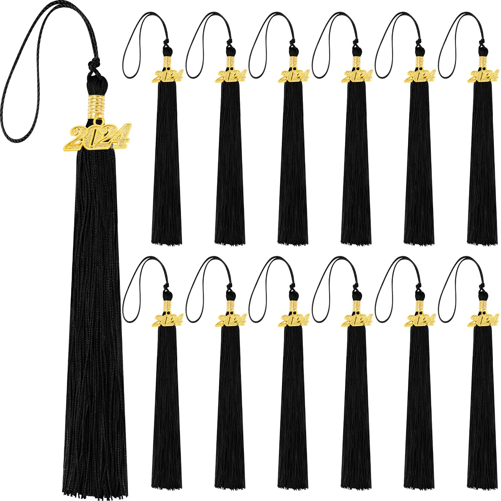 12-Piece 2024 Graduation Tassel Set - Classic Academic Cap Tassels for Graduation Ceremonies, Parties & Decorations (Black) | Perfect for High School, College & University Graduation Gifts