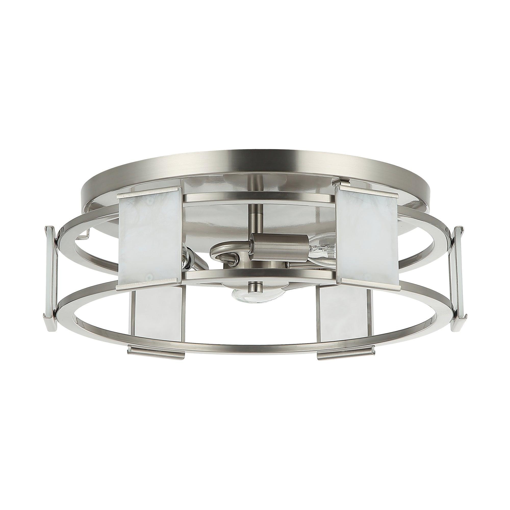 15 Inch Satin Nickel 3-Light Flush Mount Ceiling Fixture - Industrial Style Lighting for Kitchen, Bedroom, or Hallway