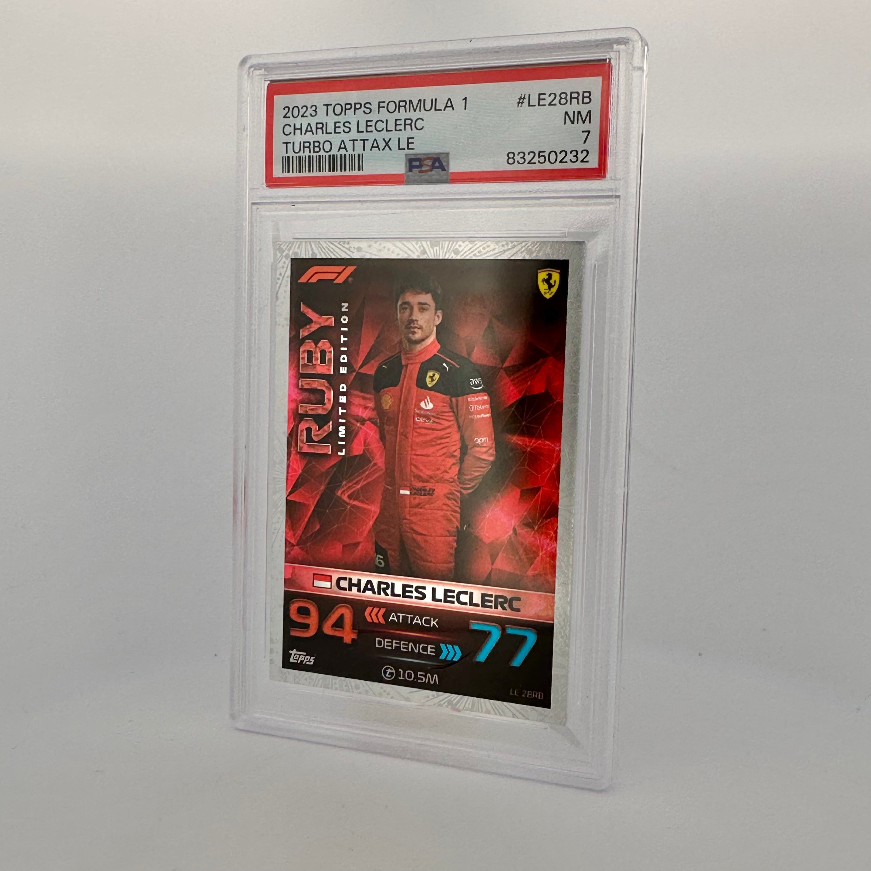 PSA 7 Charles Leclerc #LE28RB Ruby Limited Edition F1 Racing Card - Collectible Trading Card for Formula 1 Fans & Sports Memorabilia Enthusiasts - Perfect for Display, Trading, and Investment